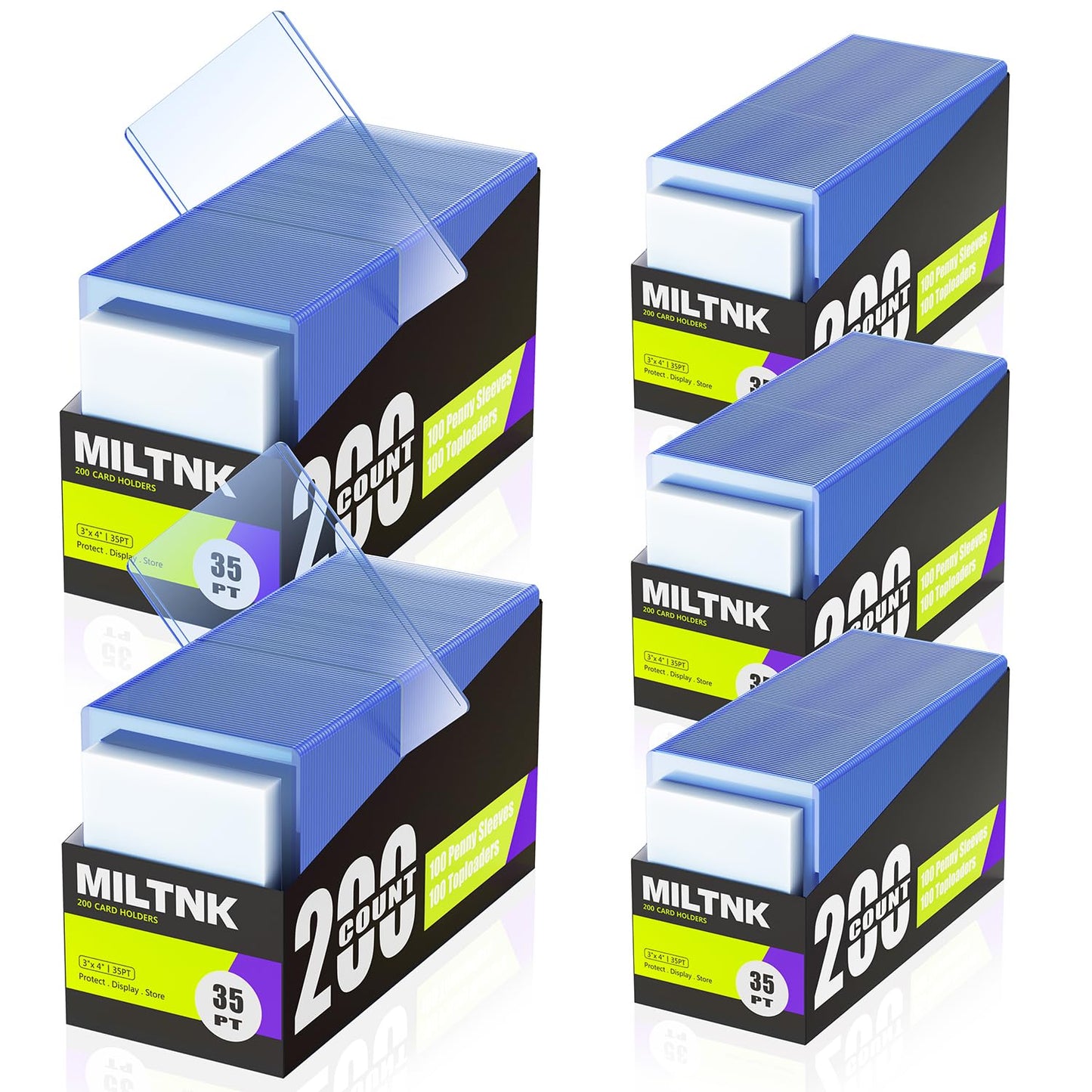 1000 Pack Card Sleeves Toploaders, Hard Plastic Top Loaders, Baseball Sports Trading PKM Card Holder Protectors (500 Toploaders + 500 Sleeves)