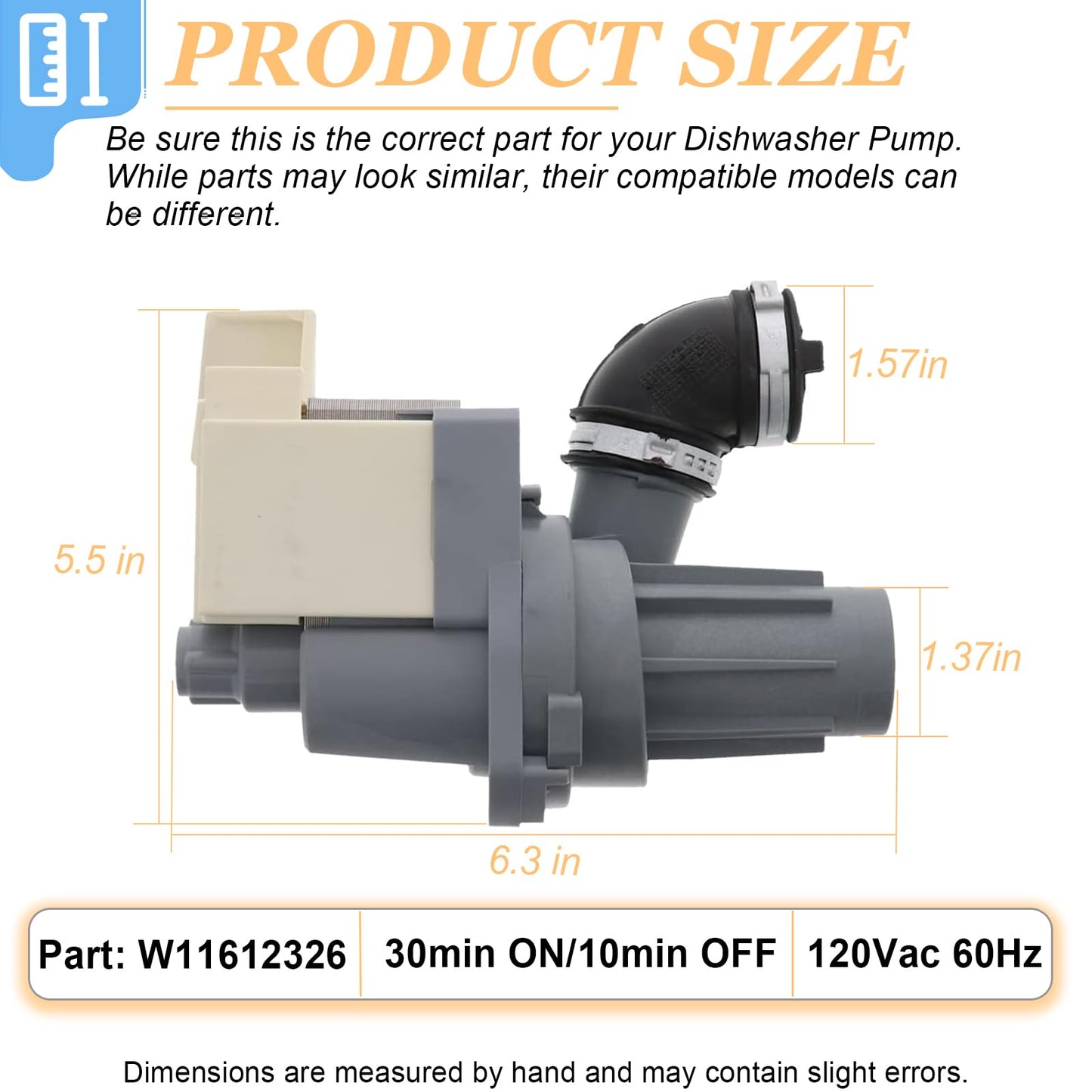 W11612326 W11521435 Dishwasher Circulation Pump Replacement Parts, Fit for Whirlpool Kenmore WDF520PADM7 WDF330PAHS0 WDF320PADS3 WDF110PABB5 WDF110PABS5 WDF120PAFB0 66513002N511 66513802N710 Etc.