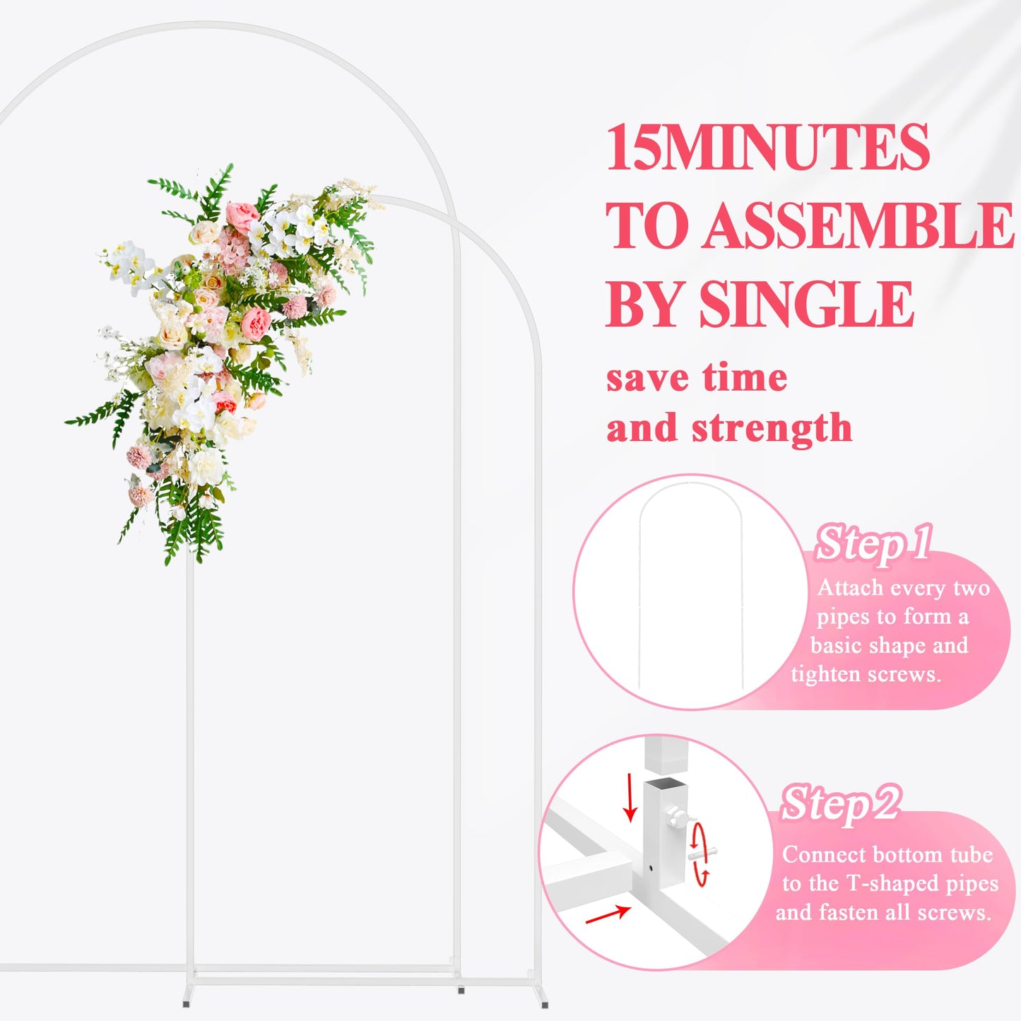 Wokceer Wedding Arch Stand 7.2FT, 6FT White Metal Arch Backdrop Stand Set of 2 for Birthday Party Wedding Ceremony Baby Shower Graduation Decoration