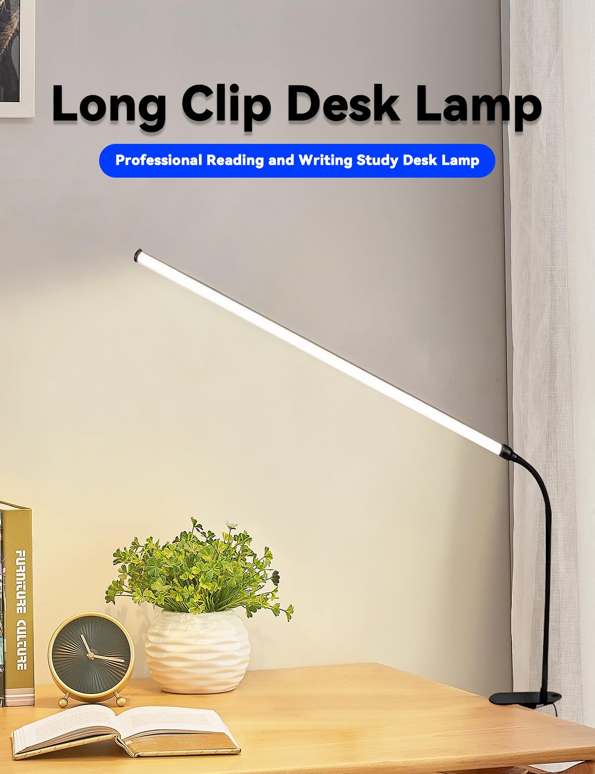 Buroraix 2 Pack LED Desk Lamp with Clamp, Dimmable Clip on Light for College Dorm Room, Eye-Friendly Reading Study Lamp for Students, Flexible Gooseneck Bedside Light, Home Office Desk Lights Bedroom