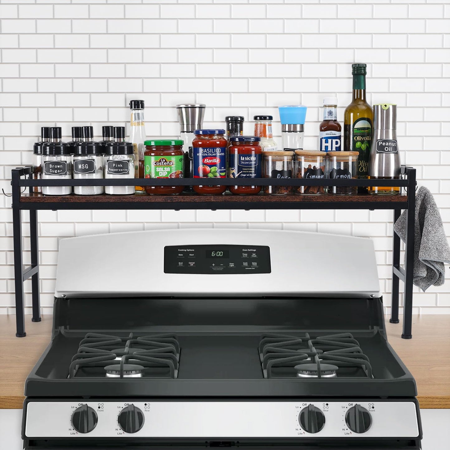 weslinkeji Spice Rack Shelf for Kitchen Stove，Stove Top Shelf with 4 hooks Extra Storage Countertop, Seasoning Organizer,Kitchen Organizers and Storage