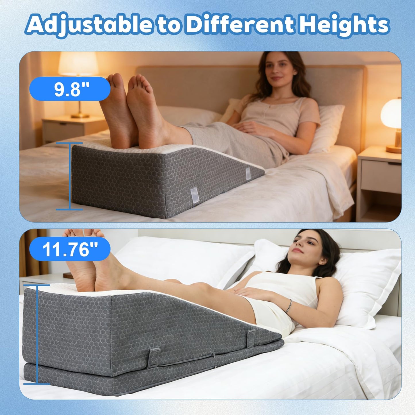 odesoy Leg Elevation Pillow Wedge for After Surgery - Adjustable Knee & Ankle Support, Post Surgery Recovery, Swelling Relief and Blood Circulation, Crystal Velvet Cover, High-Density Foam