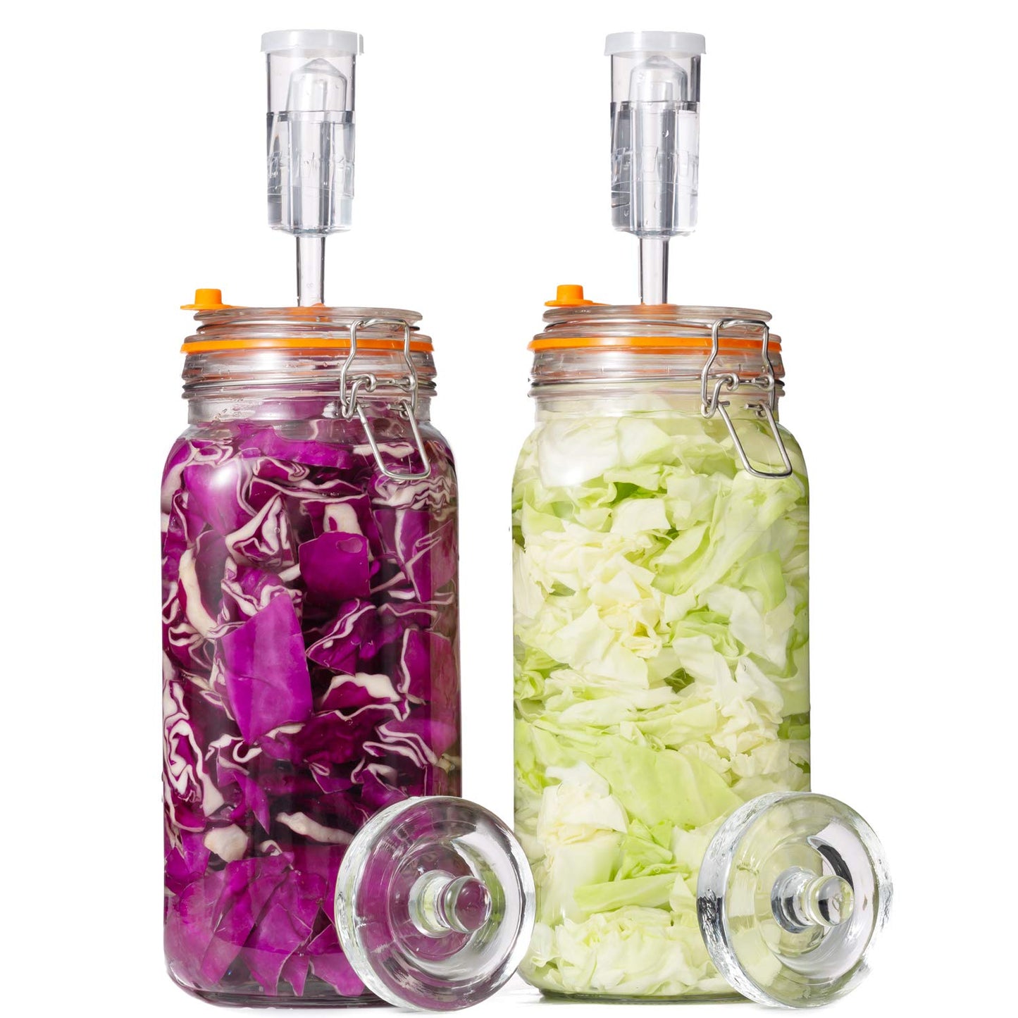 JILLMO Wide Mouth Glass Fermentation Jar with Airlock & Glass Weight, 2L (64oz) Fermenting Jar for Sauerkraut, Kimchi, Pickles & More,Pack of 2