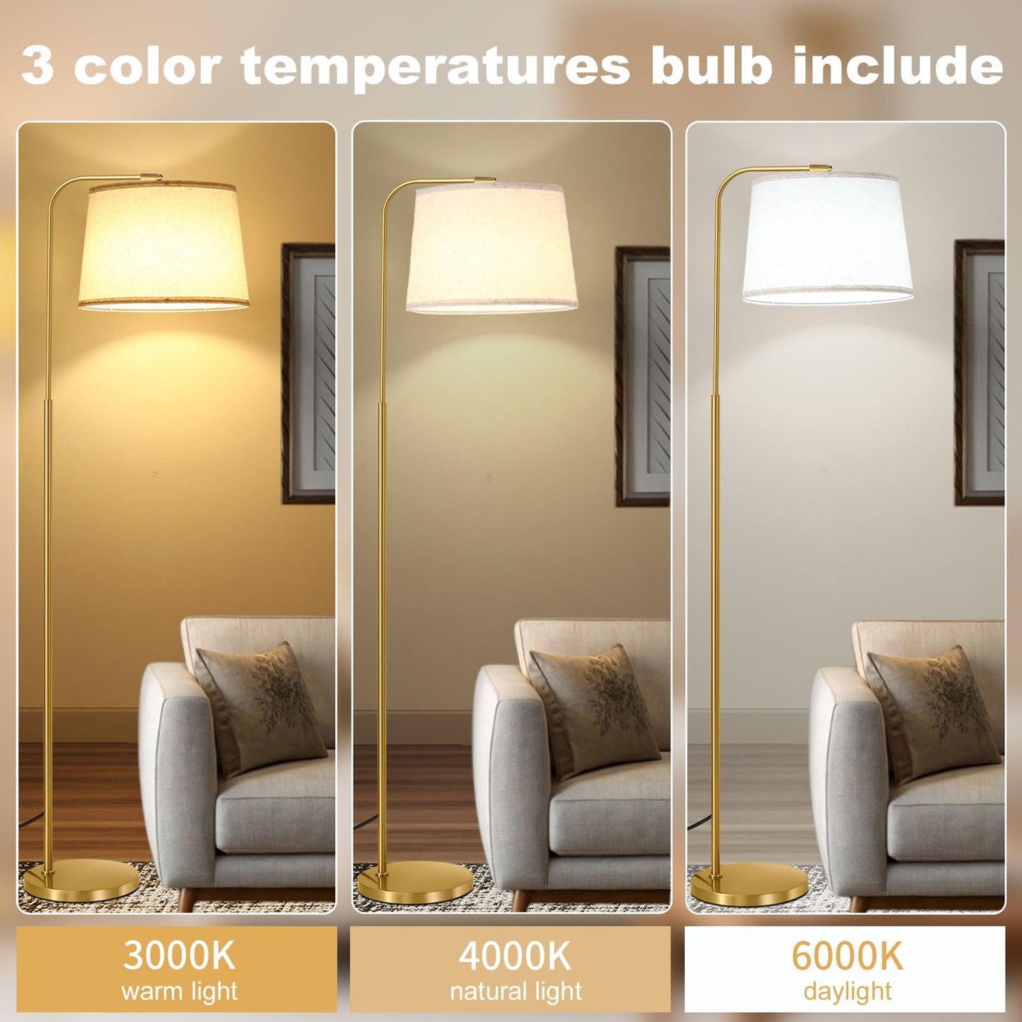 lumsic Floor Lamp for Living Room, Dimmable Modern Floor Lamps for Bedroom, Remote Control Modern Corner Standing Lamps, Nursery Industrial Adjustable Arc Tall Lamp with 9W Bulb for Office Reading