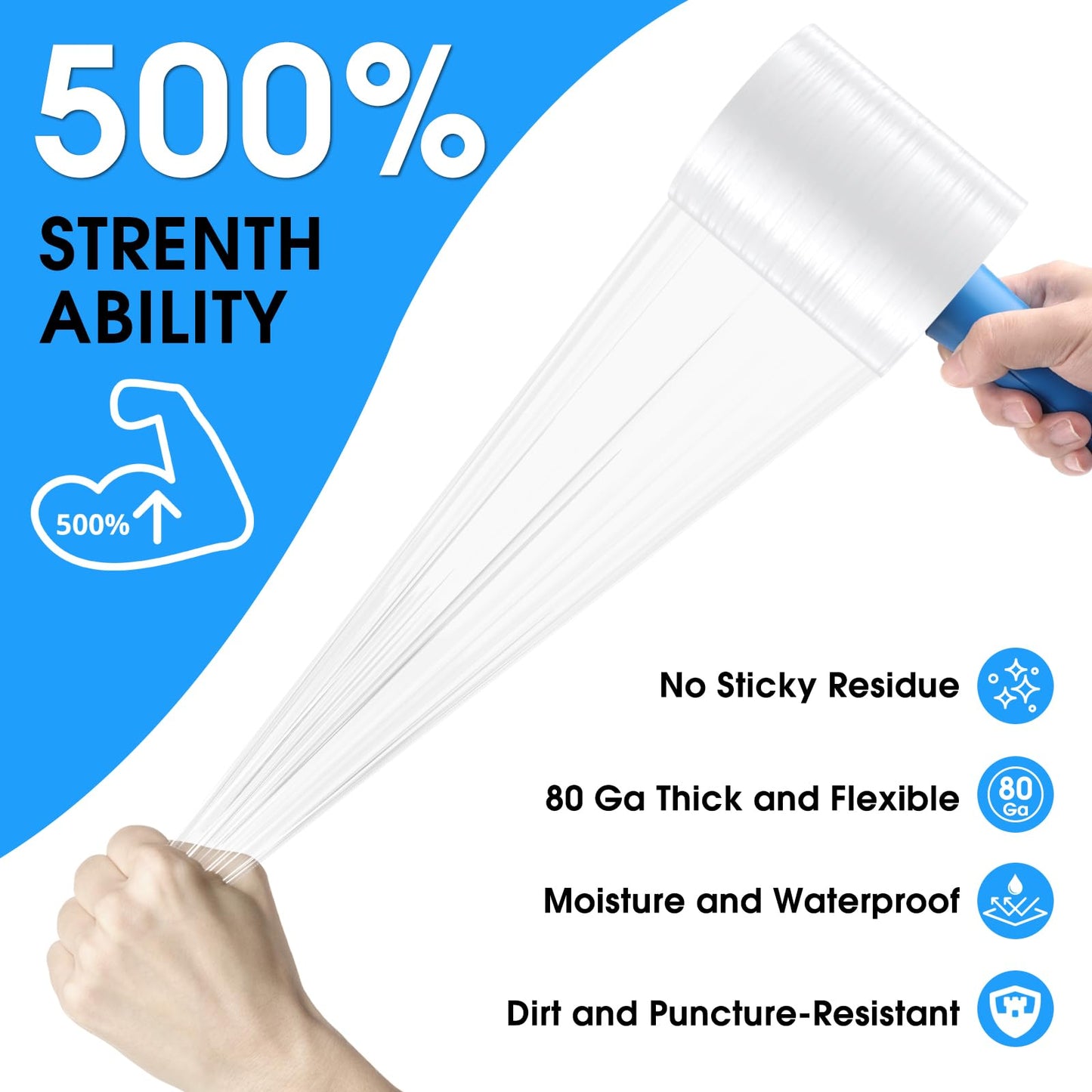 MROCO Stretch Wrap Film 5" x 1000ft with 2 Handles, 6 Pack 80 Gauge Plastic Shrink Wrap for Moving Furniture & Pallet Wrap, Industrial Mini Clear Heavy Duty Shrink Film Roll for Moving & Storage