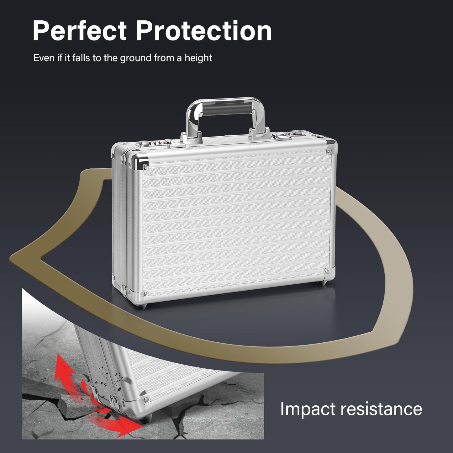 LOCKCURX Security Lock Boxes - 14.2 x 9.4 x 4.5 Inch Medium, Portable Locking Storage Totes with Dual Combination Locks, Medicine Lock Box, Lock Boxes for Personal Items, Cash & Briefcase - Silver