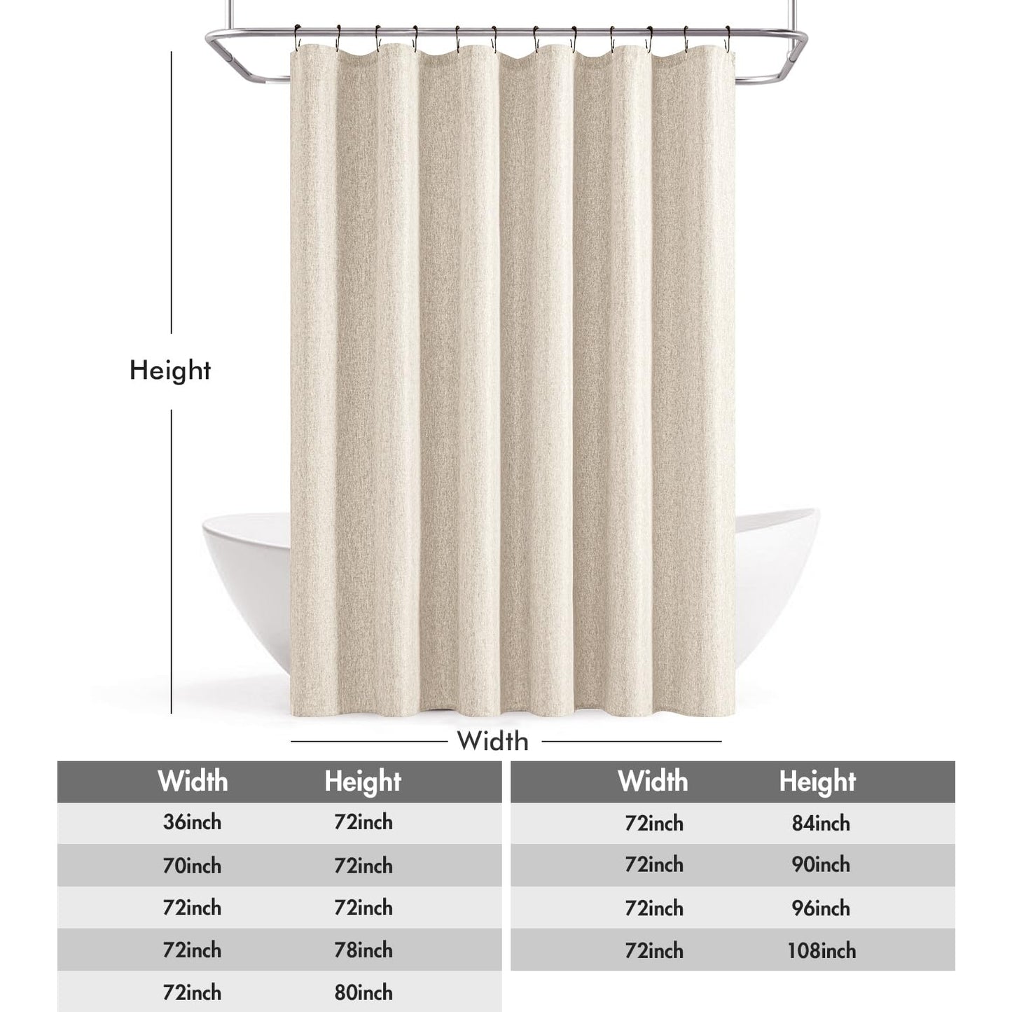 ANRODUO Extra Long Shower Curtain, 108 Inch Long Heavy Duty Boho Farmhouse Fabric Shower Curtain Set with 12 Metal Hooks, Waterproof Decor Machine Washable for Bathroom Bathtub, 72 x 108, Cream