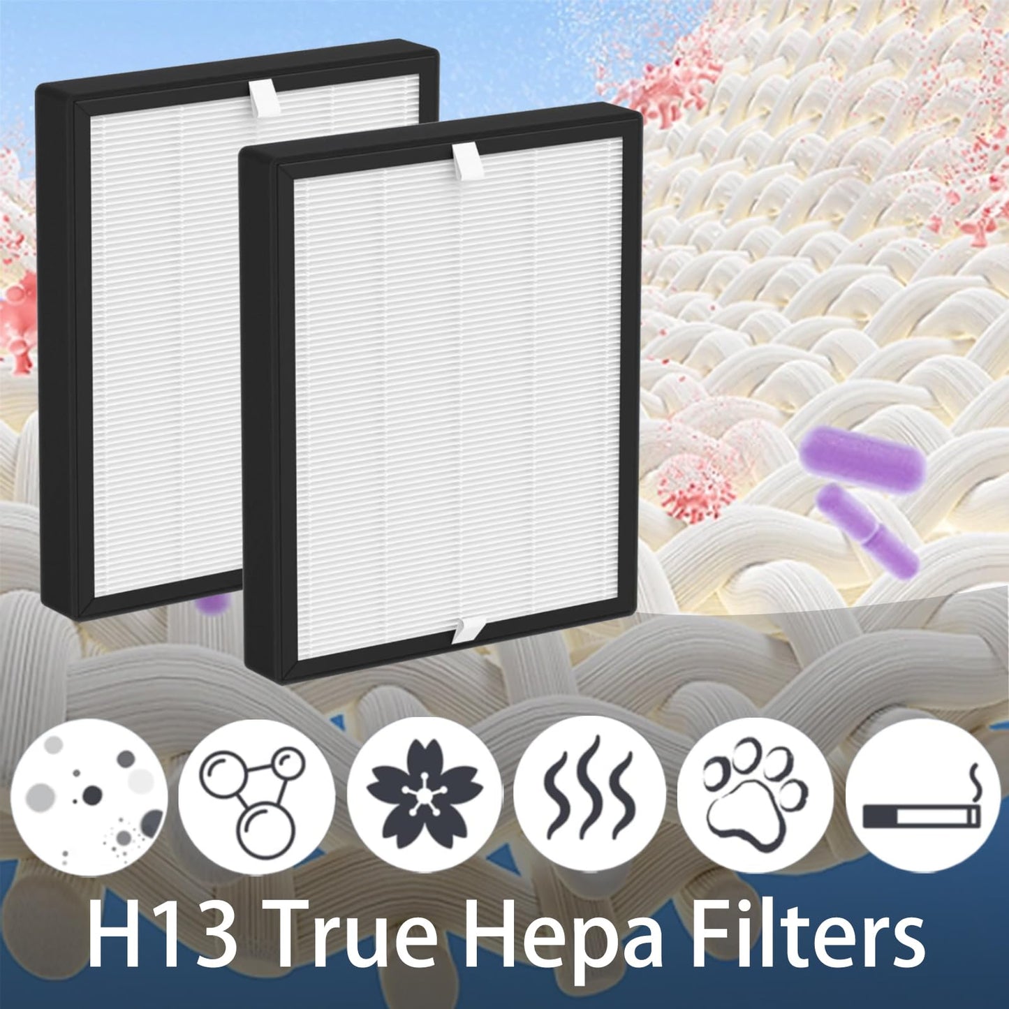 2 Pack BS-10 Replacement Filter for PARTU BS-10 Air Purifier, 3 IN 1, H13 True HEPA with Efficiency Activated Carbon and Pre-Filter