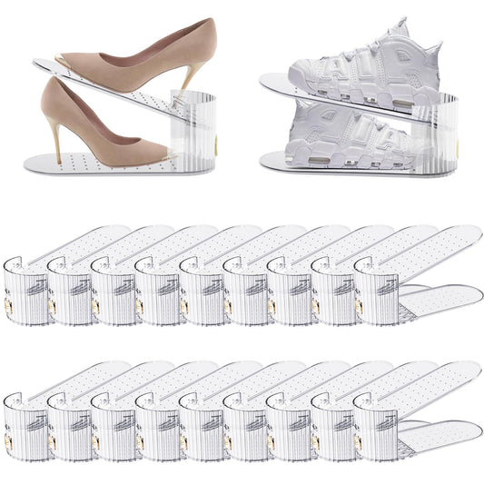 SummerVines Clear 20 Pack Shoe Slot Organizer, Shoe Stacker Organizer Holders for A Pair of Shoes, Adjustable Thickening Double Layer 50% Shoe Space Saver Rack Storage for Closet (clear, 20 pack)