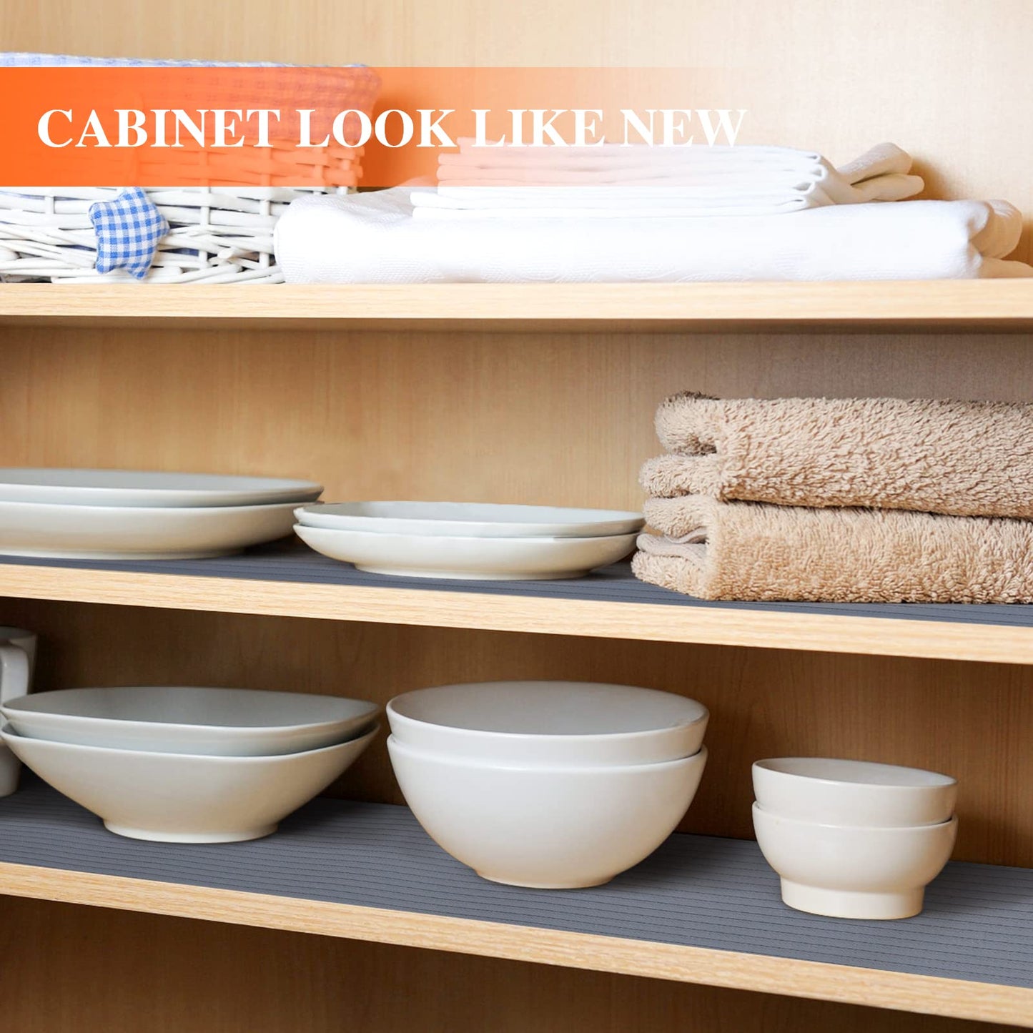 Mcrbeay Shelf Liners for Kitchen Cabinets, 22Inch x 20Ft, Non Adhesive Shelf Liner, Non-Slip Kitchen Drawer Liners, Waterproof Durable Cabinet Liners for Shelves, Refrigerator, Pantry, Dark Gray