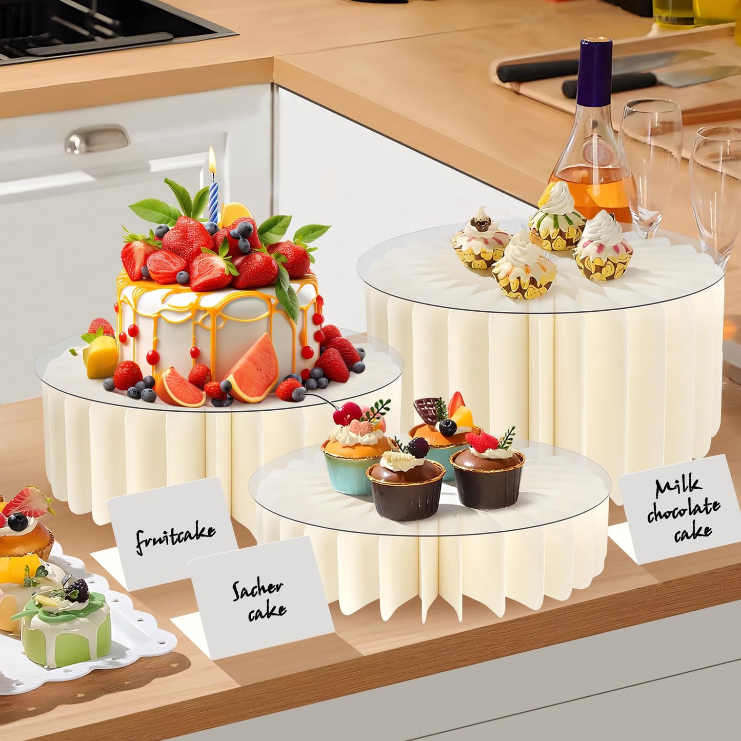Buffet Risers Food Risers for Buffet Table Acrylic Risers Display Stands Tall Cake Stands Cylinder Stands for Party Pedestal Cake Stand Dessert Table Display Set Cupcake Stands Cupcake Display (8 Pcs White)