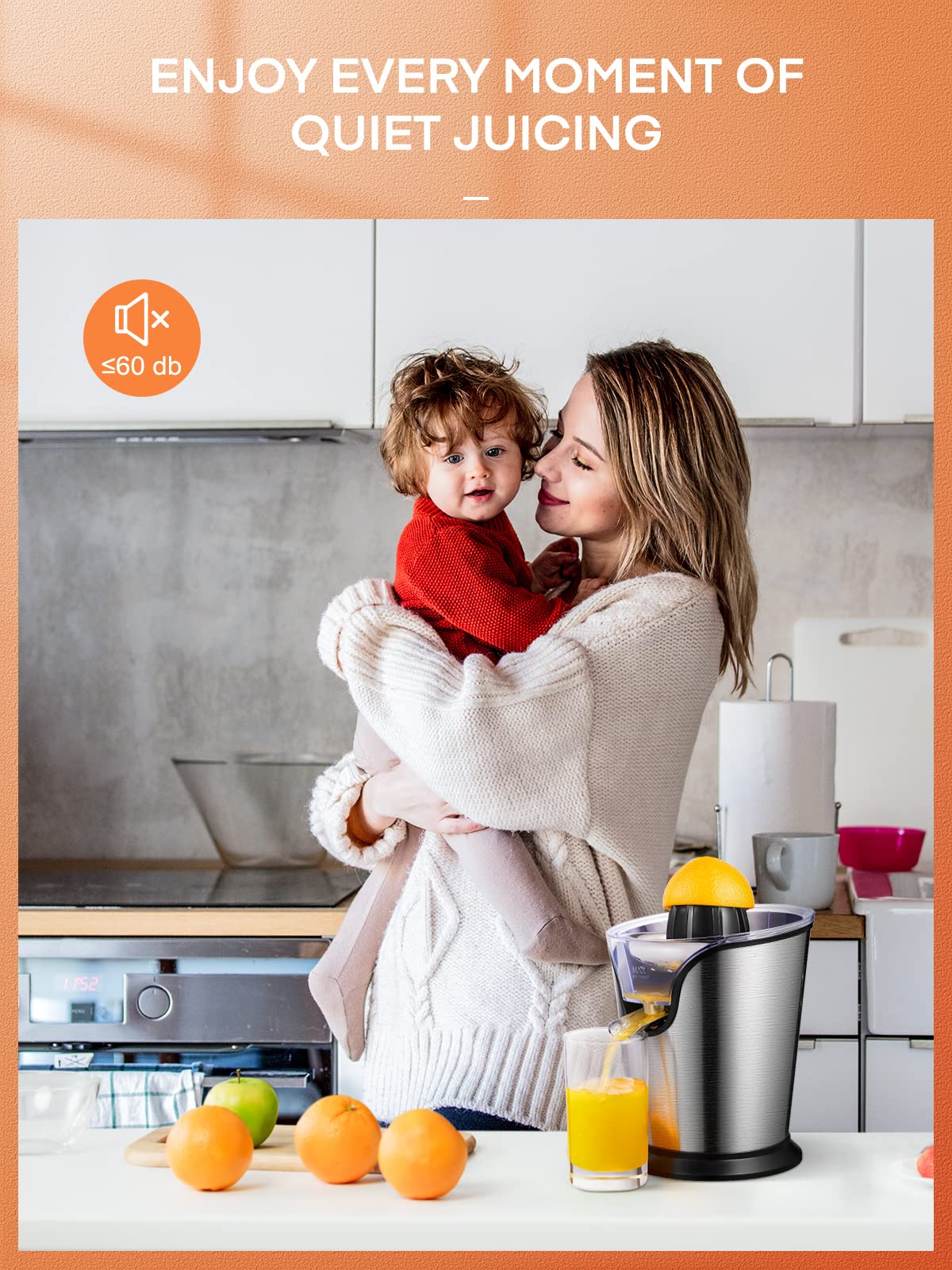 FOHERE Orange Juicer Squeezer Electric Citrus Juicer with Two Interchangeable Cones Suitable for orange, lemon and Grapefruit, Brushed Stainless Steel