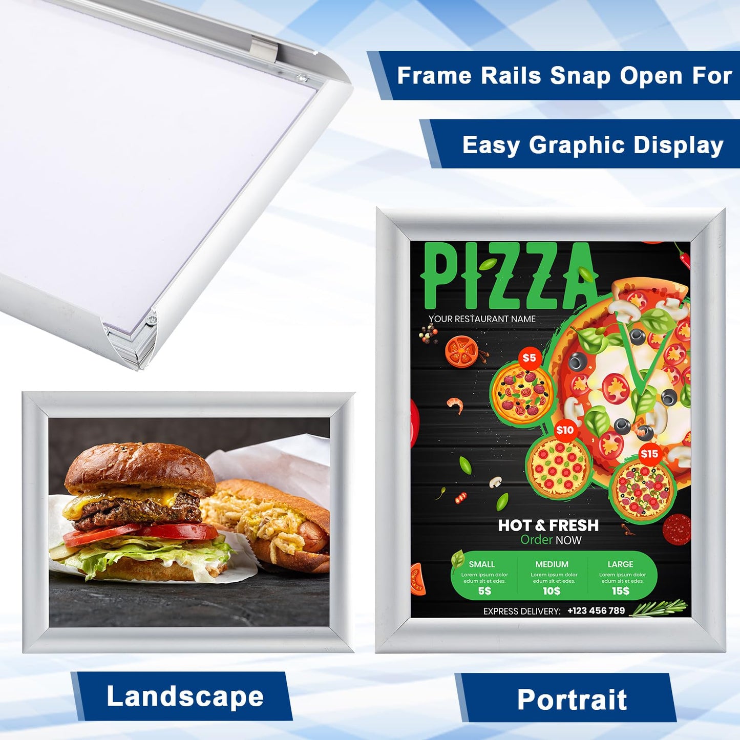 Blulu 2 Pcs Silver, 8.5 x 11 Inch, Front Load Easy Open Snap Frame Poster/picture Frame, Snap Open Sign Holder, Wall Mount or Tabletop