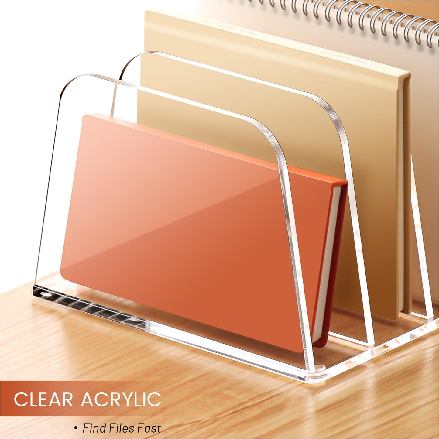YUXUN Desk File Organizer,4-Section Clear Acrylic Desk Organizer,Vertical File Sorter Holder Organization for Office School & Classroom