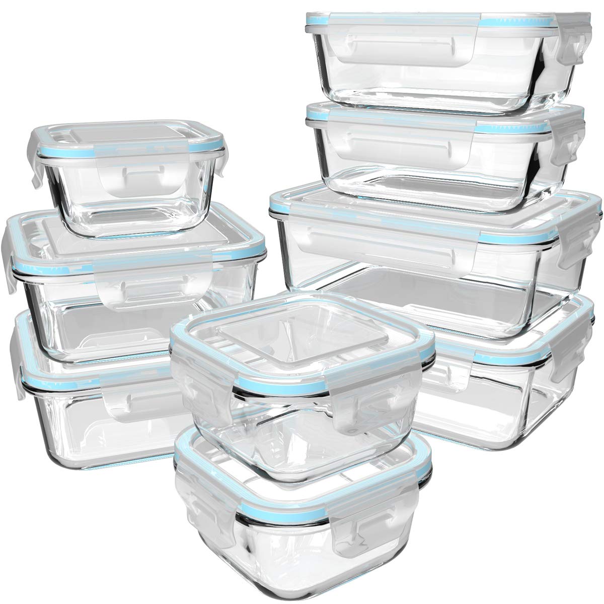 S SALIENT 18 Piece Glass Food Storage Containers with Lids, Glass Meal Prep Containers, food storage Containers for Food Storage, BPA Free & Leak Proof (9 lids & 9 Containers)