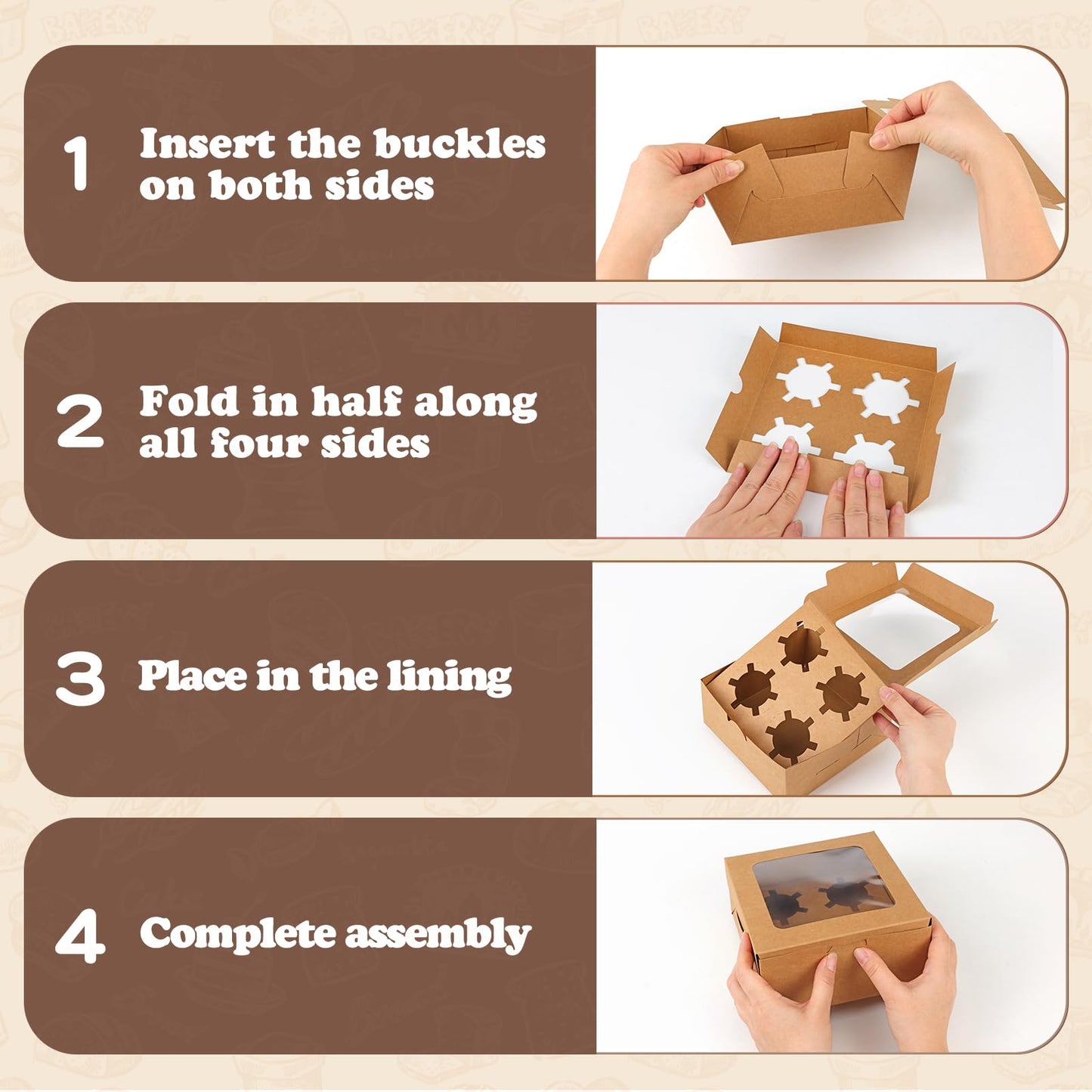TOMNK 50 PCS Cupcake Boxes with Window, 6.3x6.3x3 Inch Cookie Boxes, Brown Bakery Containers for Pastry, Dessert, Chocolate Strawberries, Treat Boxes with Stickers and Jute Twine