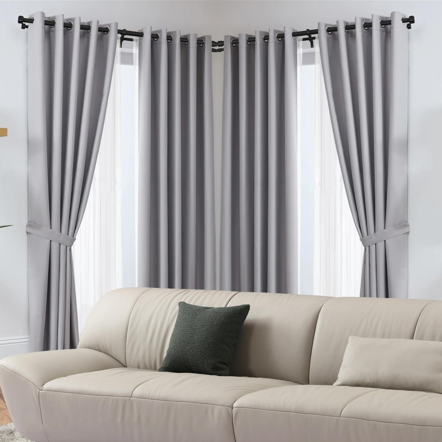 Mayrhyme Black Double Corner Window Curtain Rods with Aluminum End Cap Finials and Brackets,1 Inch Diameter Dual Bay Window Curtain Rods, Adjustable 2 Sided 36-72 Inch Double Drapery Rod