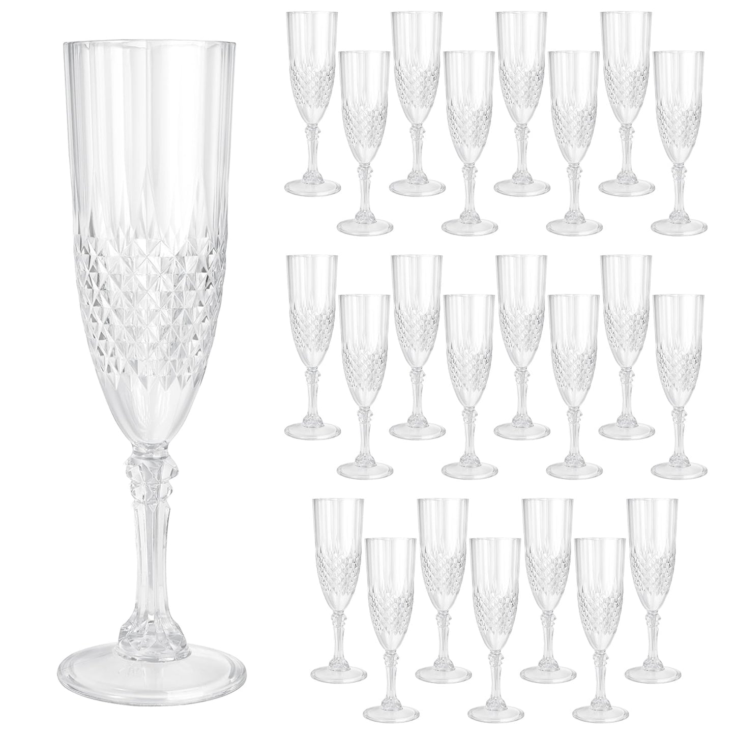 CHICERA 24 Pcs Plastic Champagne Flutes,White Champagne Glasses Bulk, Made of Durable Plastic Material Can be Used for Weddings, Everyday Fun Parties and More!