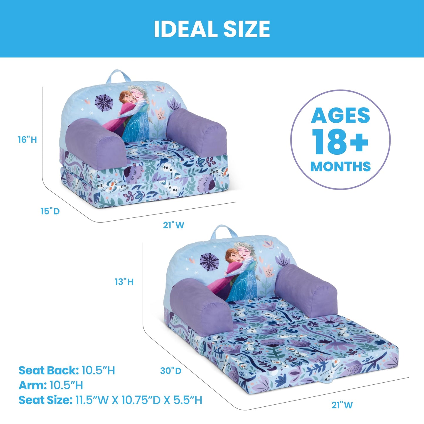 Delta Children - Disney Frozen Cozee Buddy Flip-Out Kids Chair, Purple