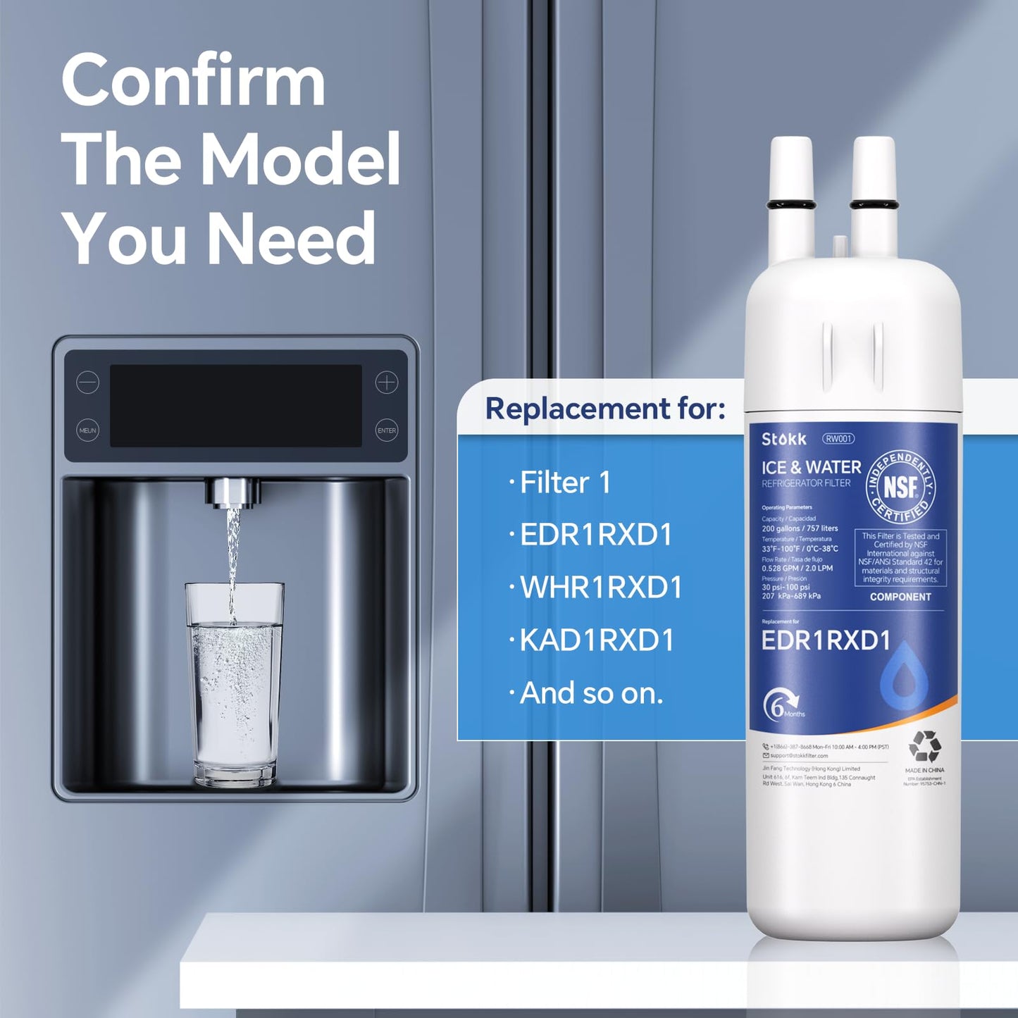 Stokk EDR1RXD1 Water Filter Replacement Compatible with Everydrop Filter 1, EDR1RXD1B, Whirlpool W10295370A, P8RFWB2L, P4RFWB, P5WB2L, 46-9081, 46-9930, RW001 Refrigerator Water Filter, 6 Pack