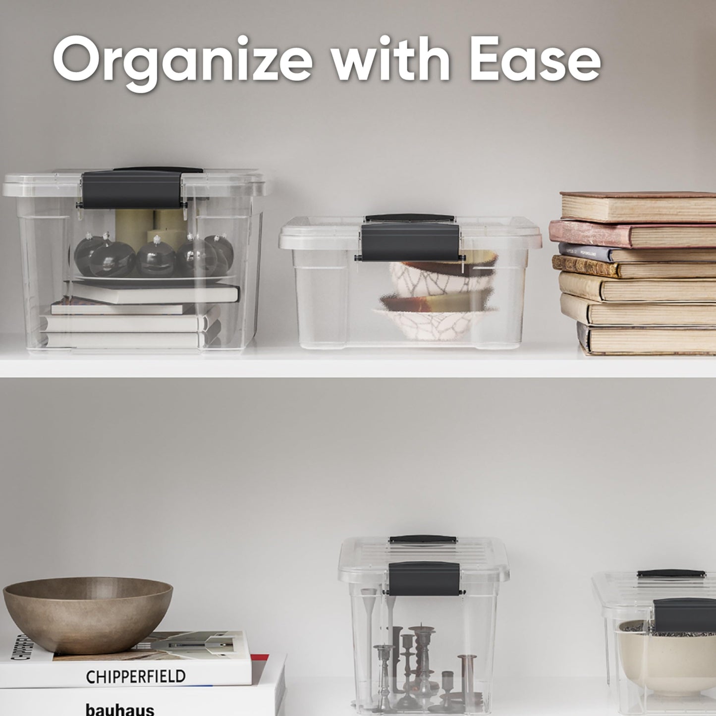 Superio Clear Storage Box with Lid, 13.7 Quart Plastic Container Bins for Organizing, Stackable Crates, BPA Free, Non Toxic, Odor Free, Organizers for Home, Office, School, and Dorm
