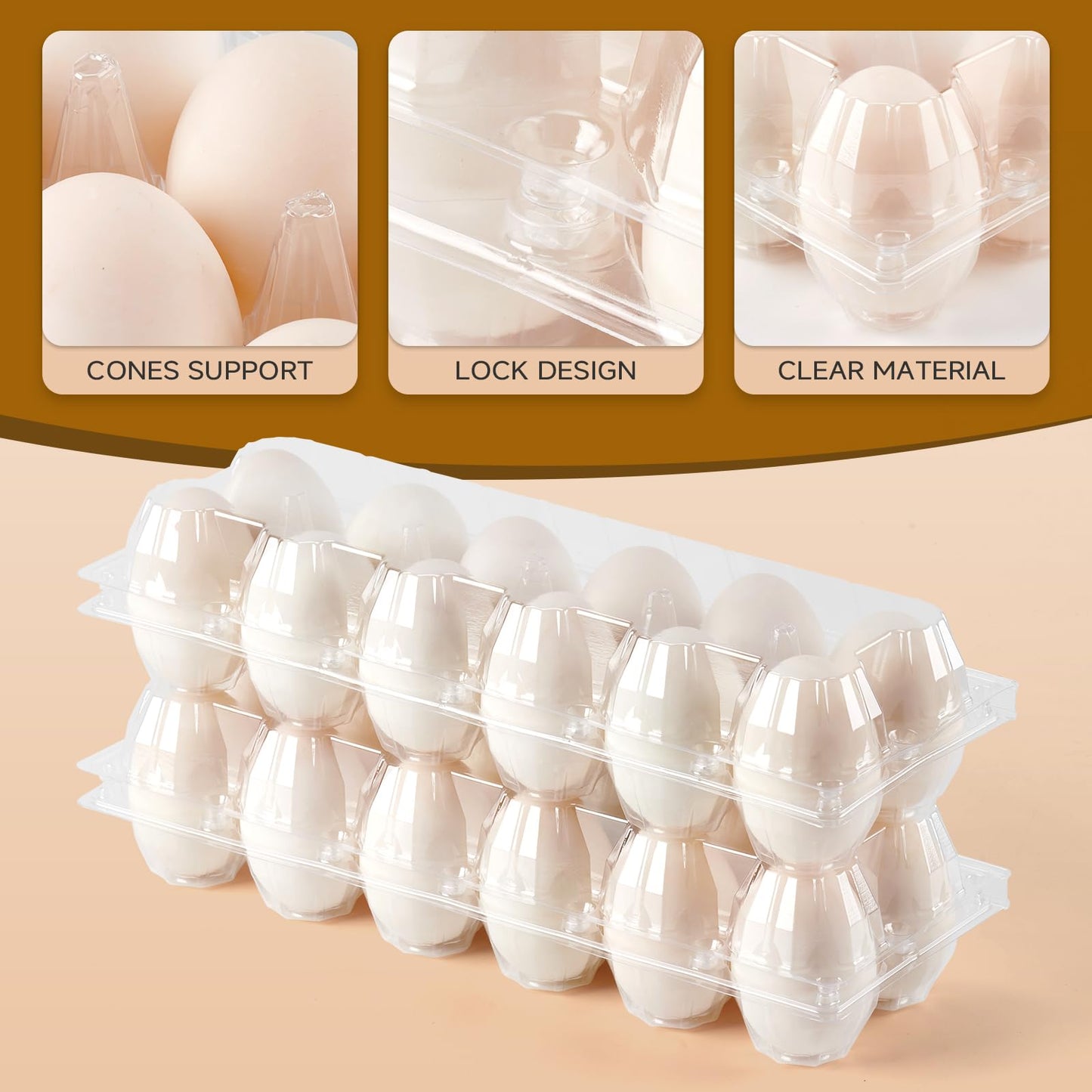 YIFIHGE 60 Pack Duck Egg Cartons Jumbo Egg Cartons Cheap Bulk with Sticker Labels Clear Empty Plastic Egg Containers Extra Large for Home Ranch Farm Commercial Market Display, 2×6 Grids