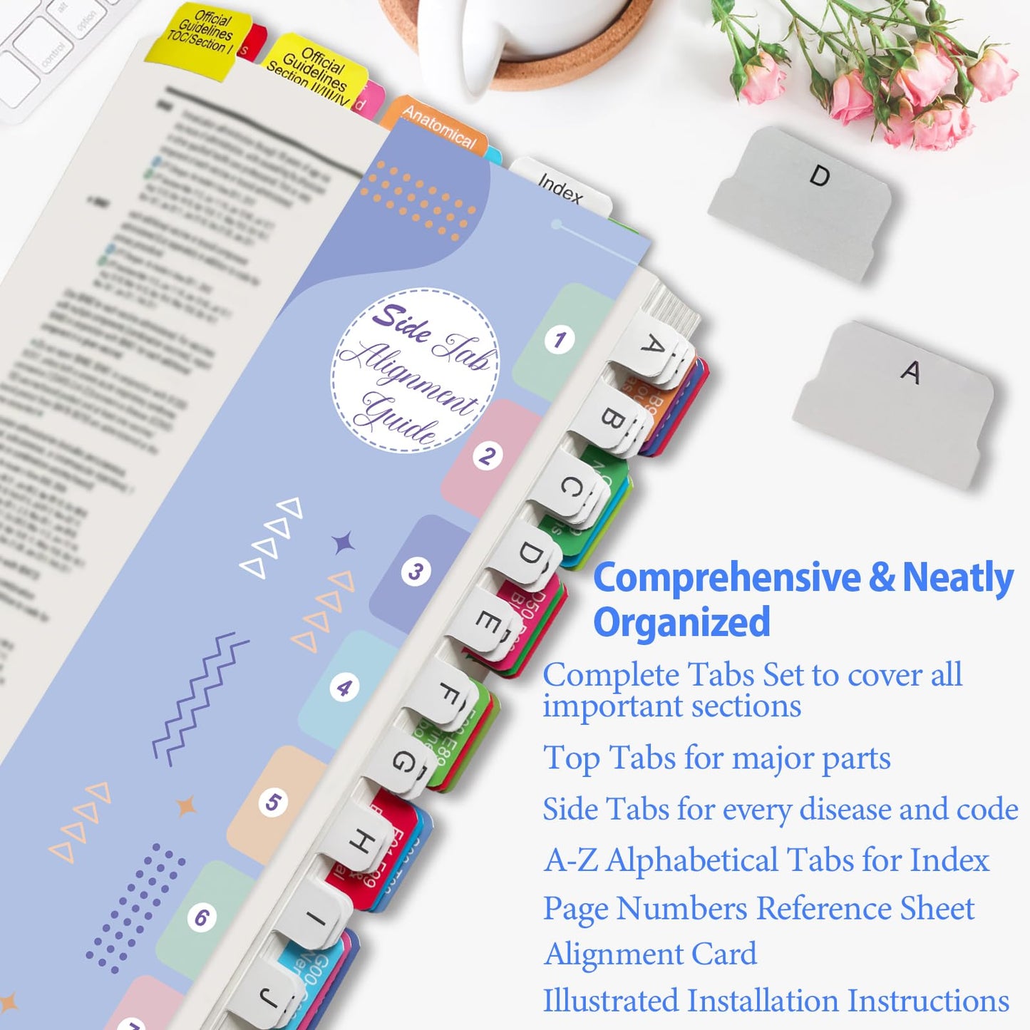 Index Tabs for CPT, AAPC Version ICD-10-CM & HCPCS Level II 2025, 3 Set Bundle, Complete Book Tabs Set (Book not Included), Color-Coded with Code Ranges, Laminated & Waterproof & Repositionable