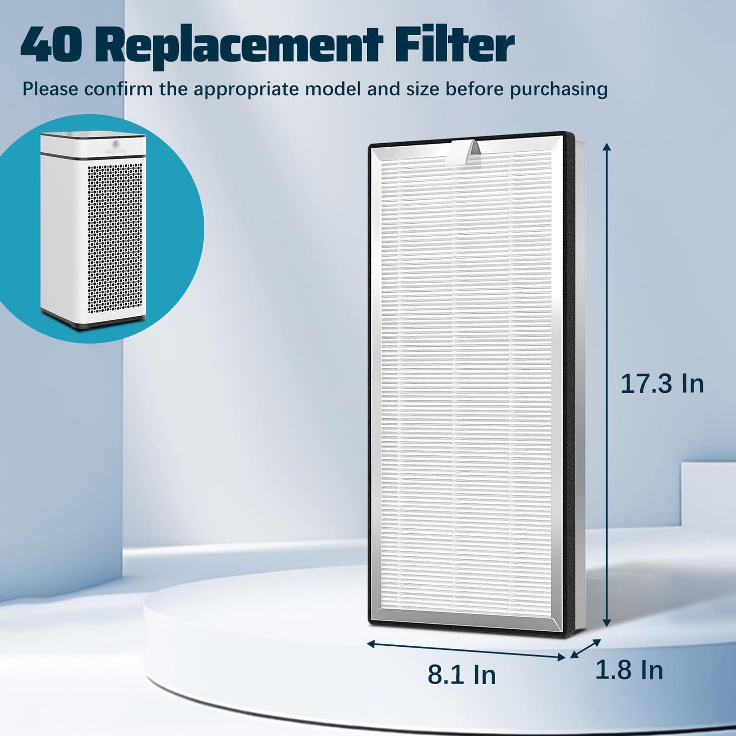 2-Pack MA-40 Replacement Filter Compatible with MA Air Purifier 40 Series, 3-in-1 H13 True HEPA Filter, Pre-Filter and Activated Carbon for MA40W MA40B