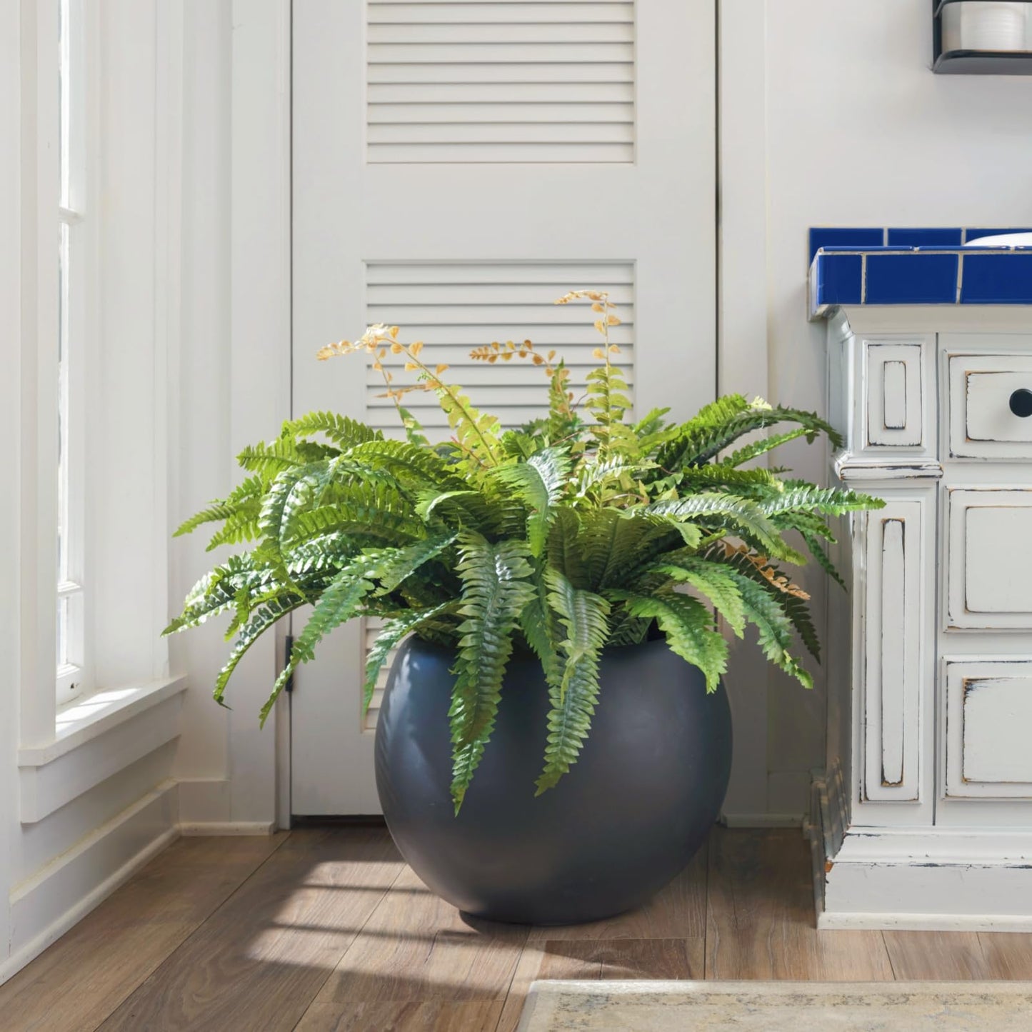 CQURE 45" Fake Ferns Artificial Plants Large,Set of 2 Artificial Boston Ferns Faux Hanging Fake Plants for Outdoors Planter Home Garden Decor,60 Branches