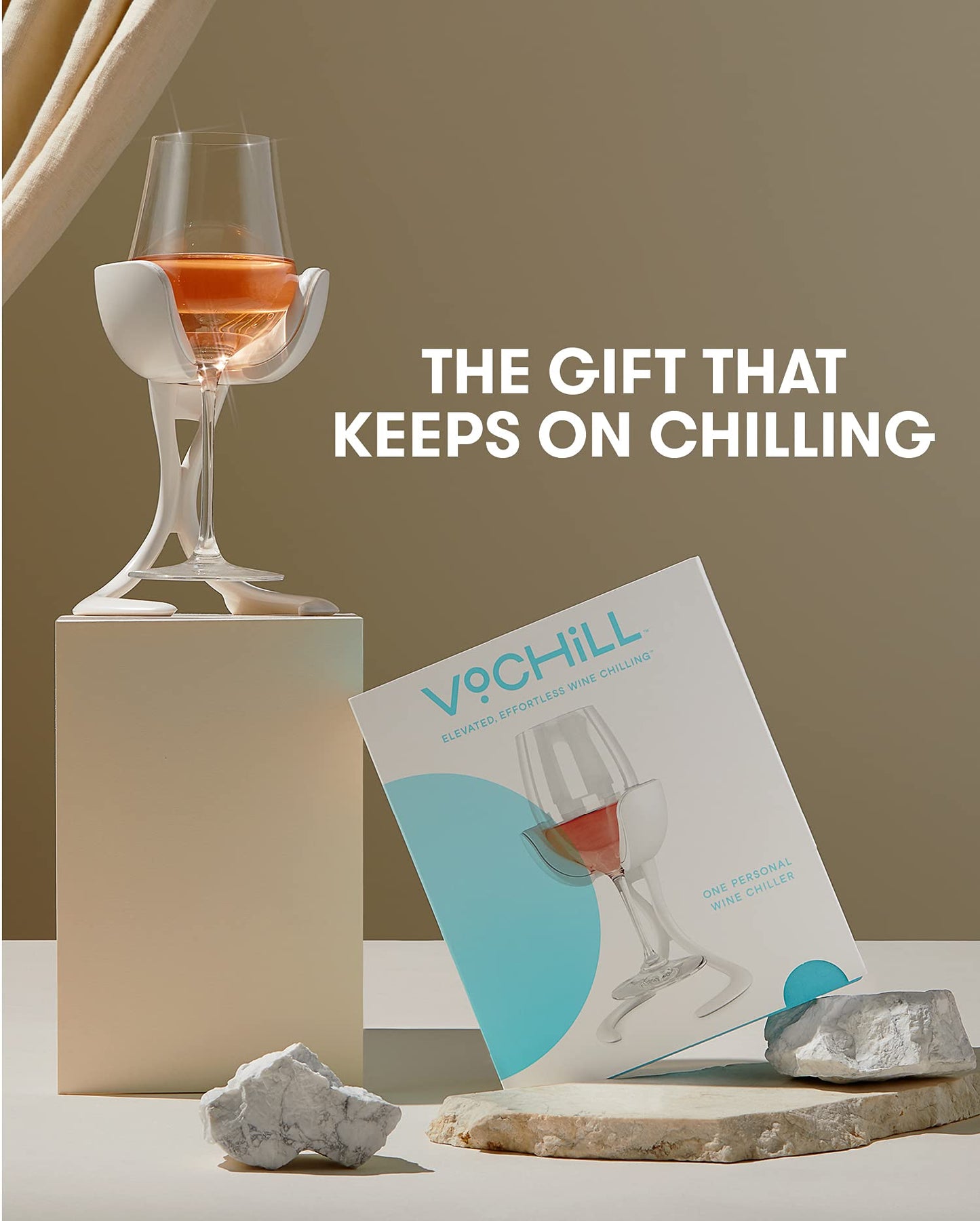 VoChill Stemmed Wine Glass Chiller | Made in USA | Radically cool wine tool – keeps wine perfectly chilled in your glass | Refreezable Chill Cradle actively chills (Blush, Single VoChill)