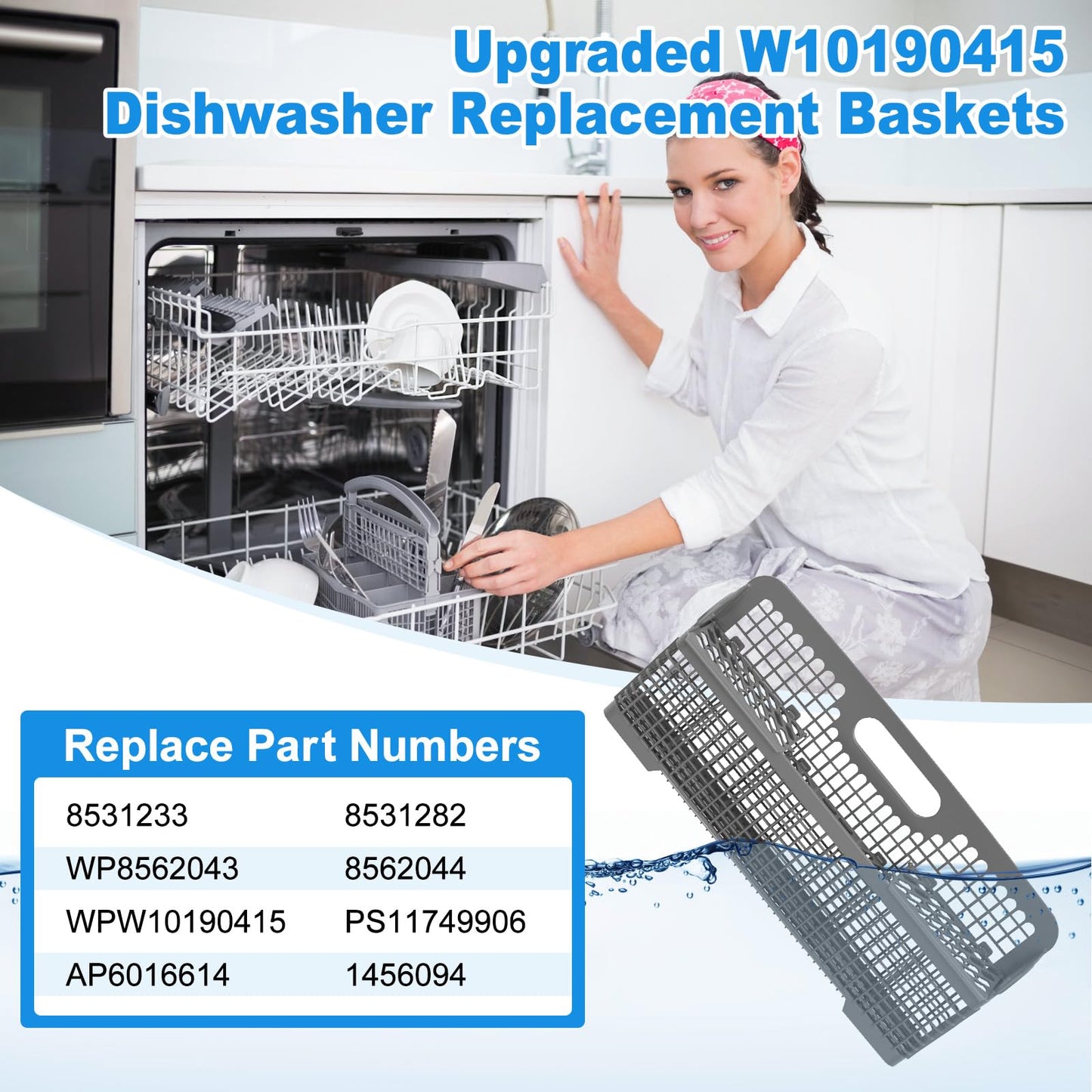 Upgrade W10190415 8531233 Universal Dishwasher Silverware Basket, Compatible with Kitchenaid Whirlpool Kenmore Dishwasher Utensil Basket Replacement KDFE104HPS0 KDTM354DSS4 WP8562043 Silverware Basket