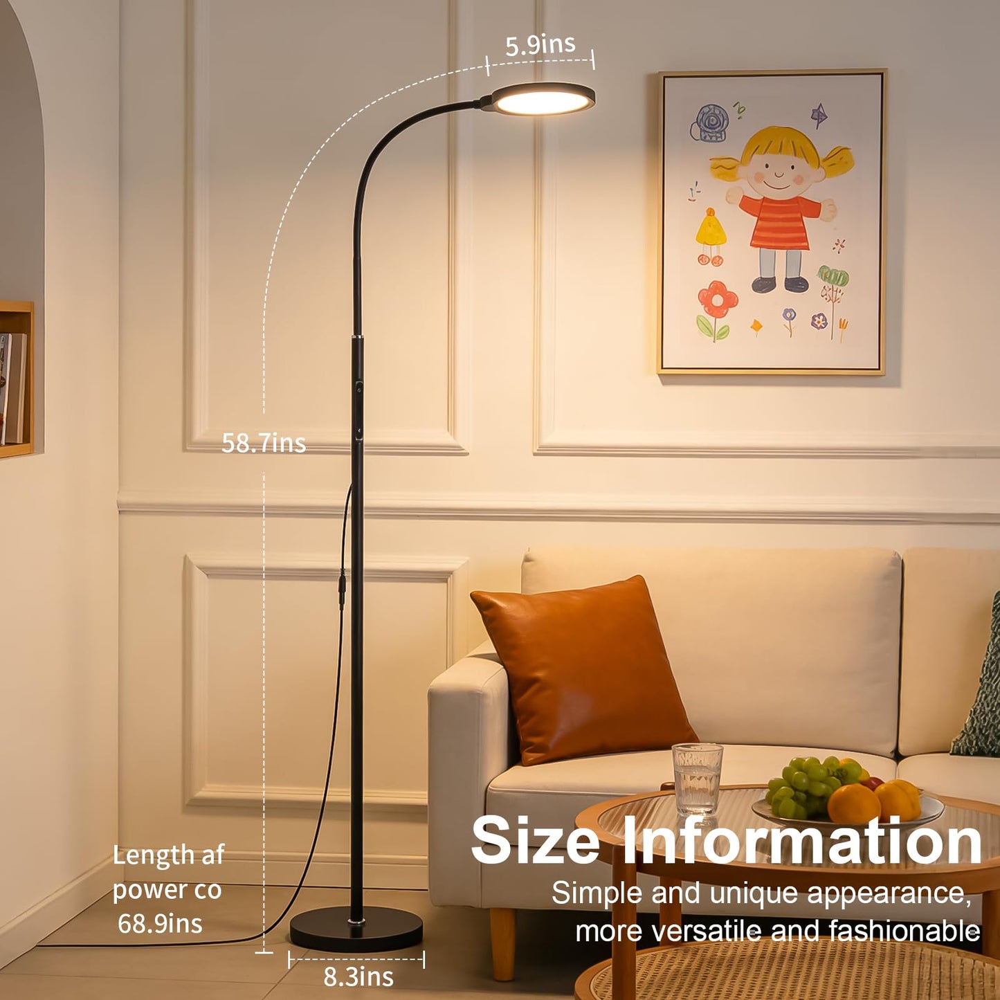 Bright LED Eye-Friendly Floor Lamp with Remote and Touch Dimmer & Adjustable Color Temperature, Smart Gooseneck Standing Light for Living Room,Kids Bedroom, Home Office Desk,Library Study Reading
