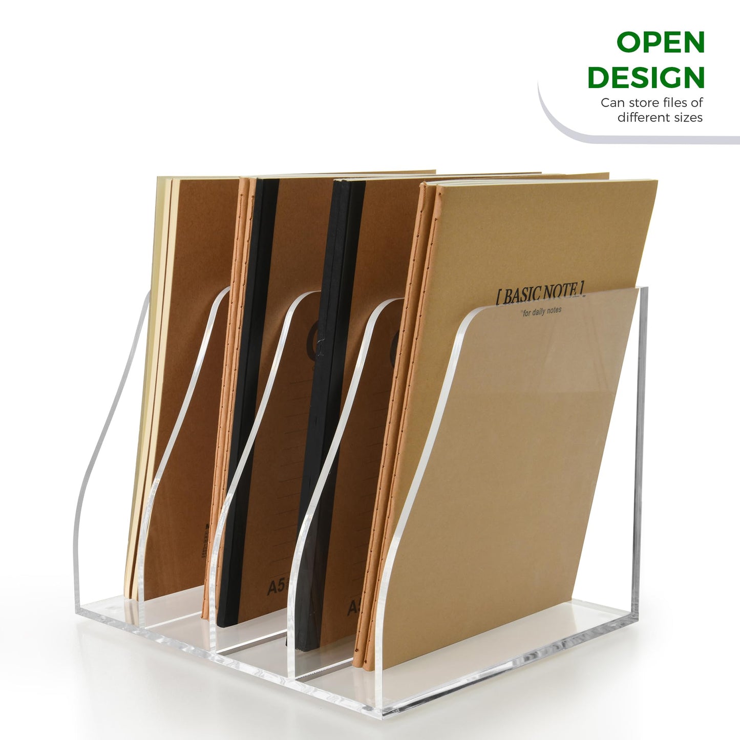 Lovemolly Acrylic Magazine File Holder – 4-Slot Clear Desk Organizer, Vertical Document Sorter for Office, Home & Classroom, No-Assembly Tabletop Rack for Folders, Books & Tablets, 7.09x8.07x6.3 in
