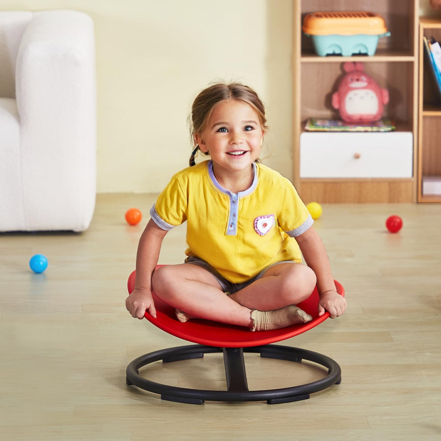 VEVOR Kids Swivel Chair, 220 LBS Capacity, Sensory Spinning Chair, Autistic Kids Sensory Toy Chair with Non-Slip Metal Base, Toddler Sit and Spin for Coordination Balance Focus Training Red