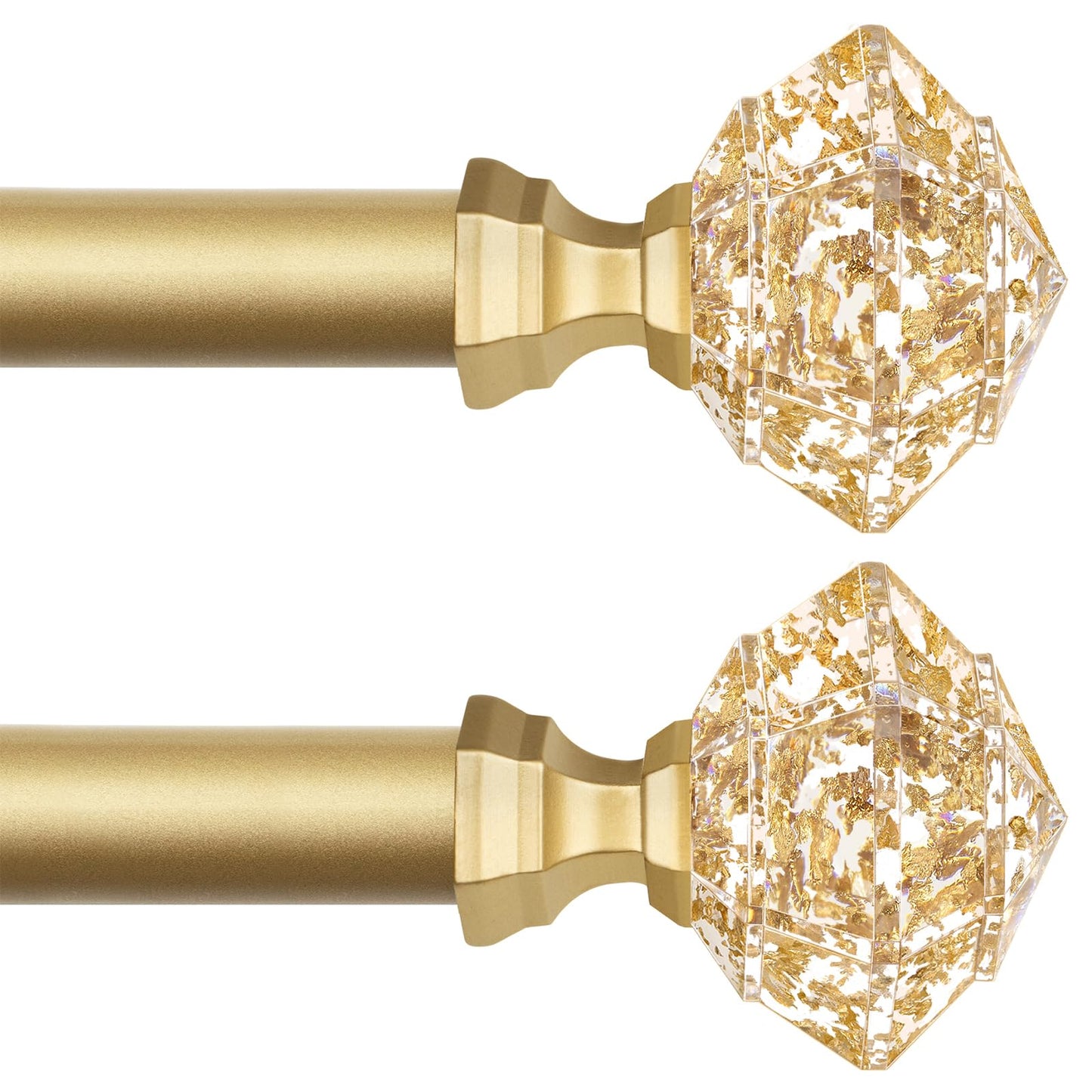 TONIAL 2 Pack Curtain Rods for Windows 48 to 84 Inch, Telescoping Splicing 3/4 Single Rods 32 to 86 Inch Decorative Drapery Rod with Translucent Diamond Finial, Luxury Gold