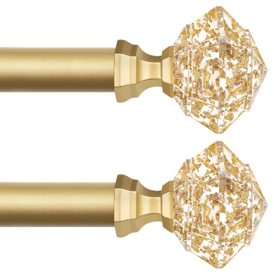 TONIAL 2 Pack Curtain Rods for Windows 48 to 84 Inch, Telescoping Splicing 3/4 Single Rods 32 to 86 Inch Decorative Drapery Rod with Translucent Diamond Finial, Luxury Gold