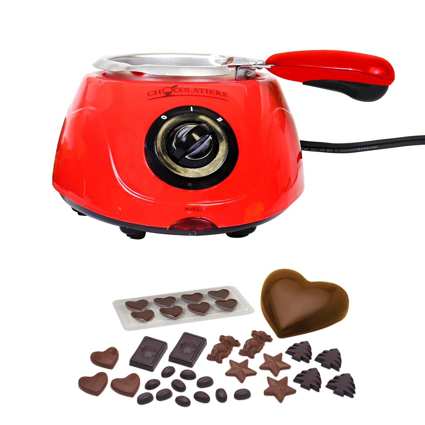 Total Chef Electric Chocolatiere Melter 32+ Accessories Fondue Pot Set Chocolate Fountain and Candy Melts 8.8 oz (250 g) DIY Candy Maker Dessert Special Occasion Gift Set for Romantic Dinner Red