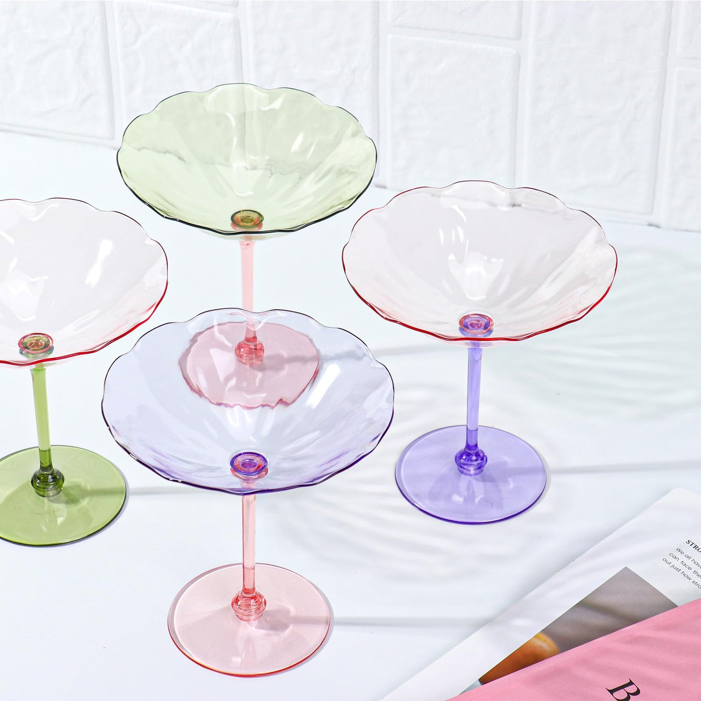 HKSZEH 24 Pcs Plastic Martini Glasses 7oz Flower Disposable Cocktail Coupe Glasses Pink and Green Martini Cup Vintage Detachable Dessert Parfait Glassware for Wedding Birthday Bachelorette Party