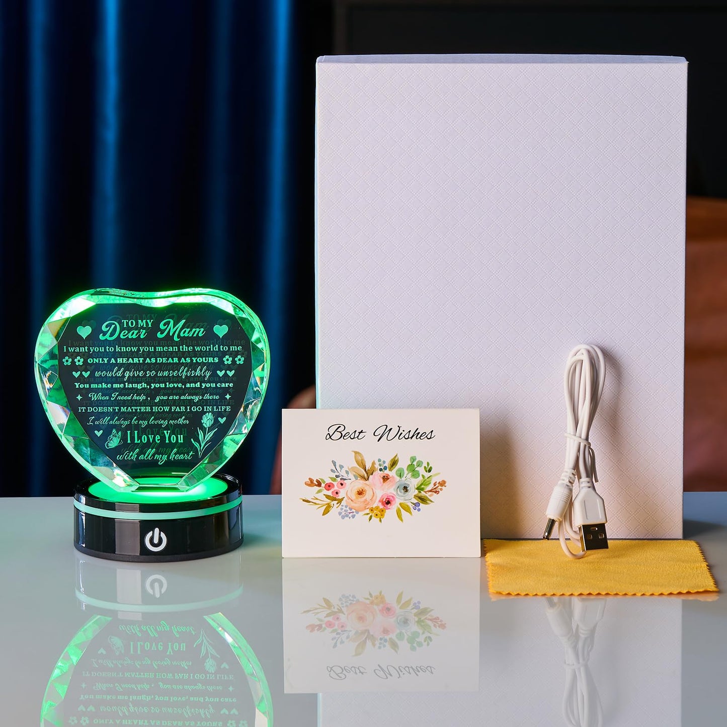 XLSJGYP Crystal Heart Birthday Gifts Ideas for Mother from Son Daughter Moms Mother's Day Mothers Day Gifts for Mom Romantic Best Unique Keepsakes Presents with Colorful LED Base Gift (Mom Gifts)