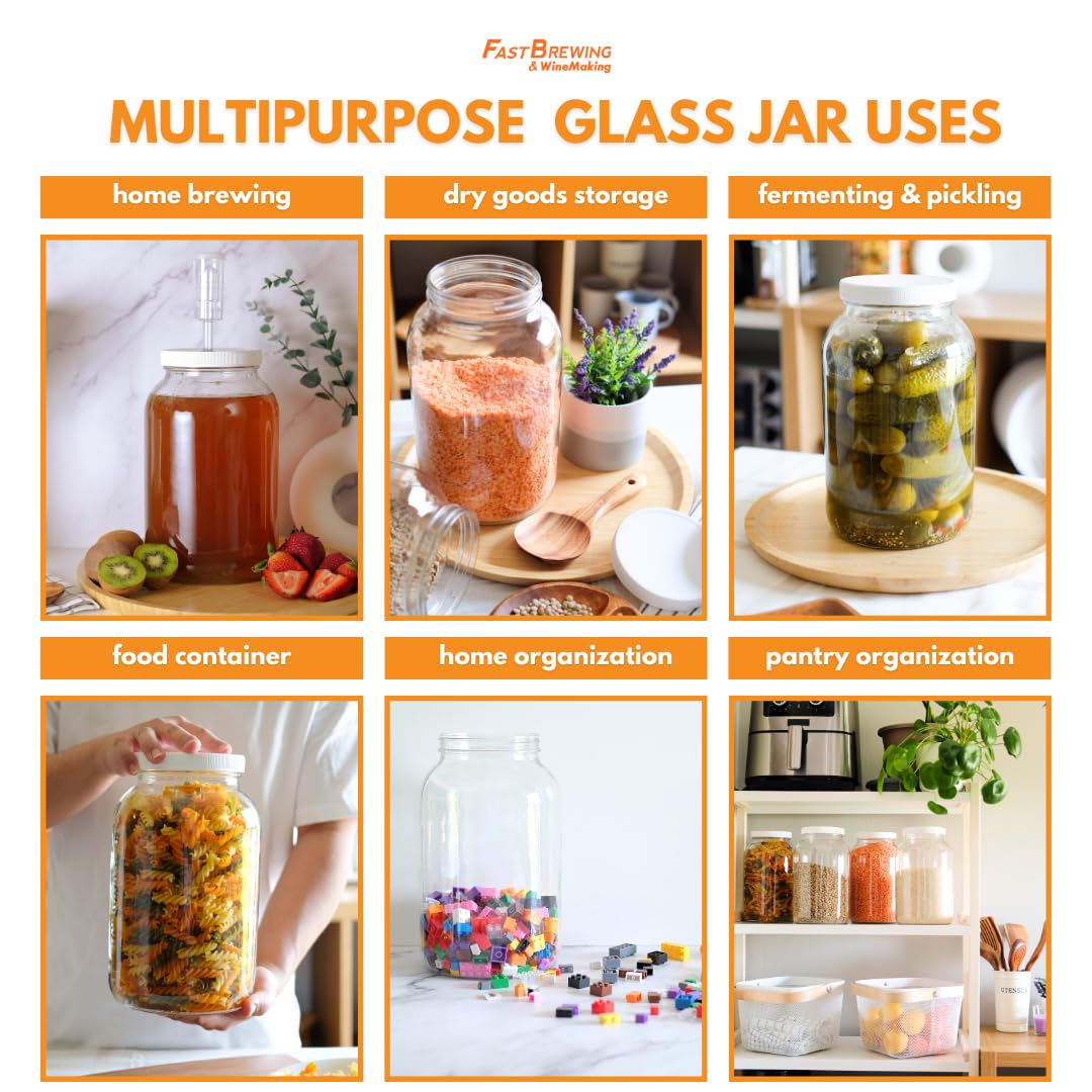FastRack 1 Gallon Mason Jar Wide Mouth & Twin Bubble Airlock (Pack of 2) | for Fermentation, Pickling, Brewing & Dry Storage – BPA-Free One Gallon Glass Jar with Lid