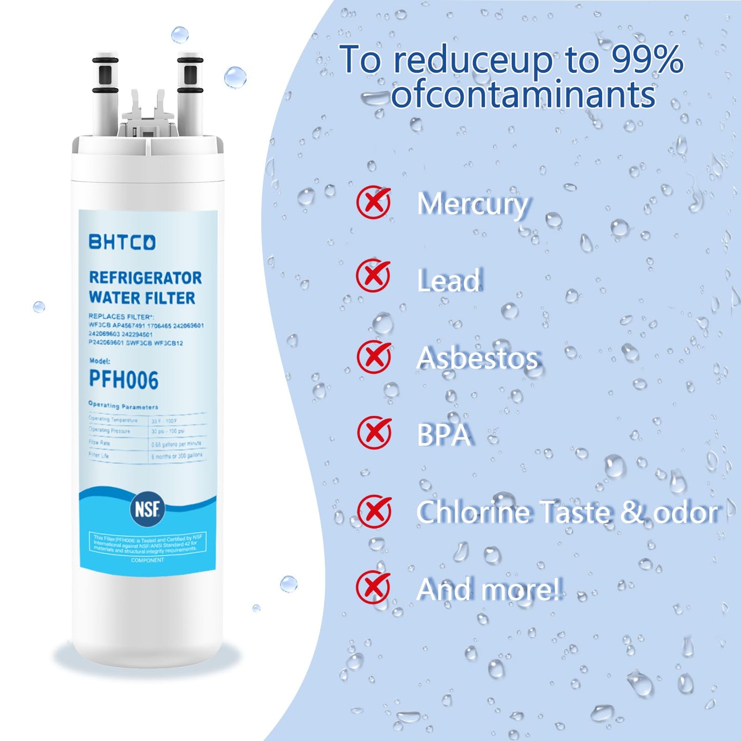 Water Filter for Frigidaire Refrigerator FFSS2615TS, FFSS2615TE, FFSS2615TP, LFSS2612TE, LFSS2612TF, FFHS2611PF, FFHS2611LW, FFSS2625TS, FFHS2622MS, FFSS2315TS, LFSS2612TP fridge Replacement Filter.