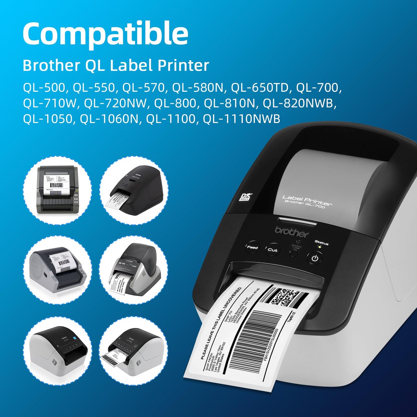 Printholic 12 Rolls Continuous Paper Label Replacement for Brother DK-2205 (2.4" X 100 Ft), Compatible with Brother QL Label Printers QL800 QL1100 (100 Ft & 1 Refillable Cartridge Frame)