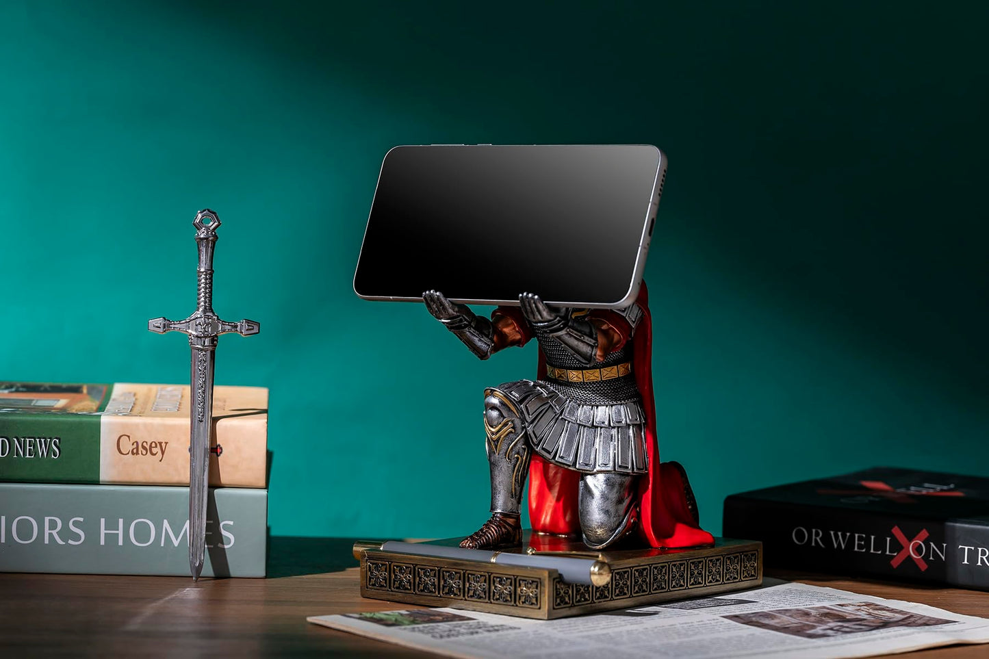 HDMbigmi Centurion Cloak Warrior Knight Pen Holder Mobile Phone Stand Desk Organizers and Accessories as Gift for Office and Home (Silver)