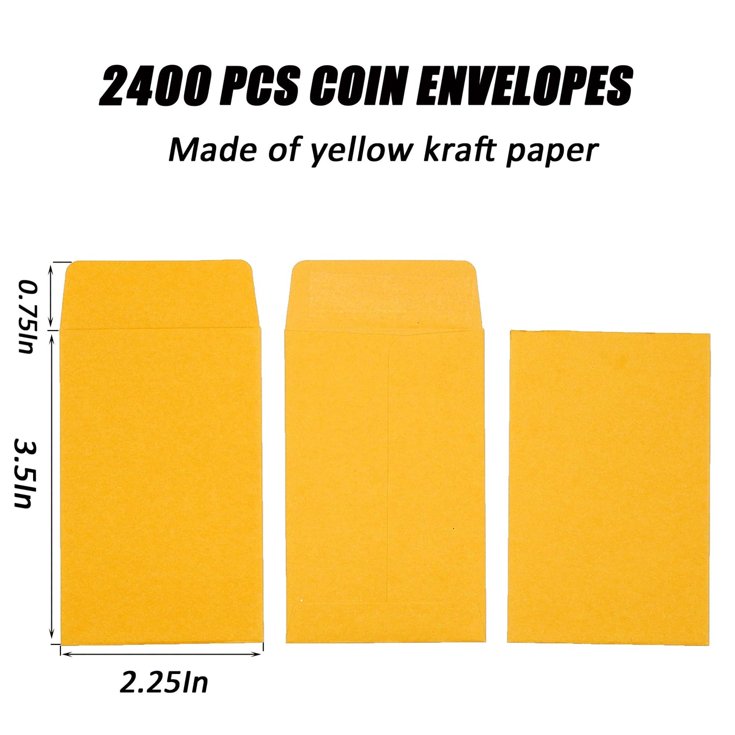 Homrelaxy #1 2400 Pcs Small Coin Envelopes 2.25" x 3.5" with Gummed Flap, Yellow Kraft Mini Envelopes for Storing Keys, Stamps, Seeds, Tips and Small Items (2400)