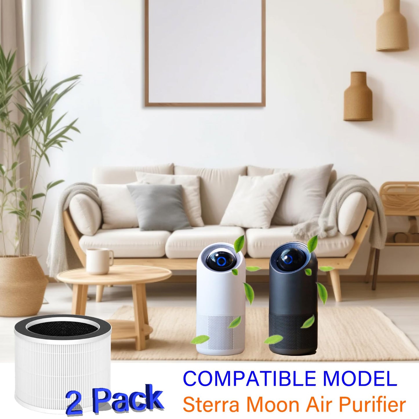 2 Pack Moon Replacement Filter for Sterra Moon Air Purifier, 3 in 1, H13 True HEPA with Activated Carbon and Pre-Filter