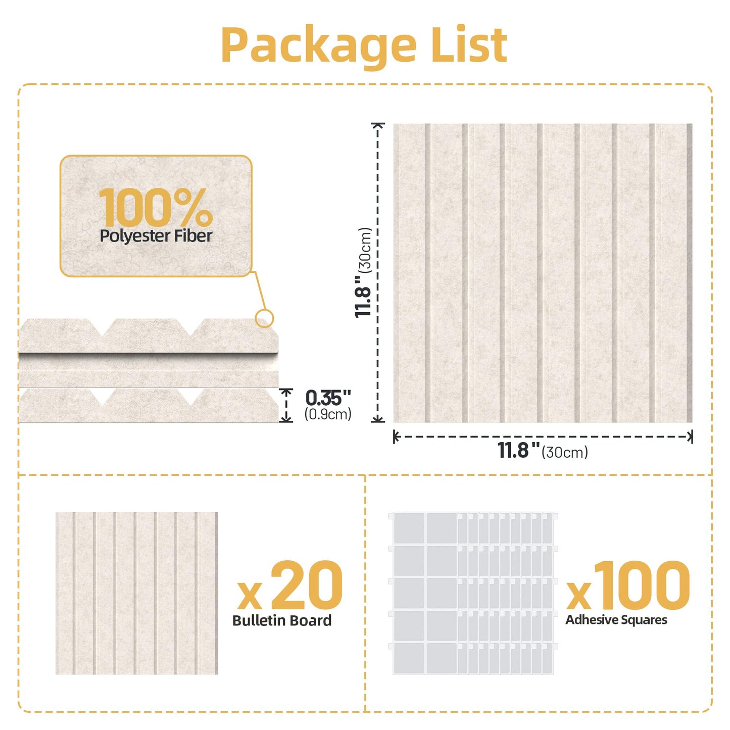 Large Cork Board for Wall 48" x 60" Oatmeal Bulletin Board with Safe Removable Adhesive Squares for Pictures Photos, Alternative CorkBoard Felt Pin Boards Tiles for Office Classroom Wall Decor-20 Pack