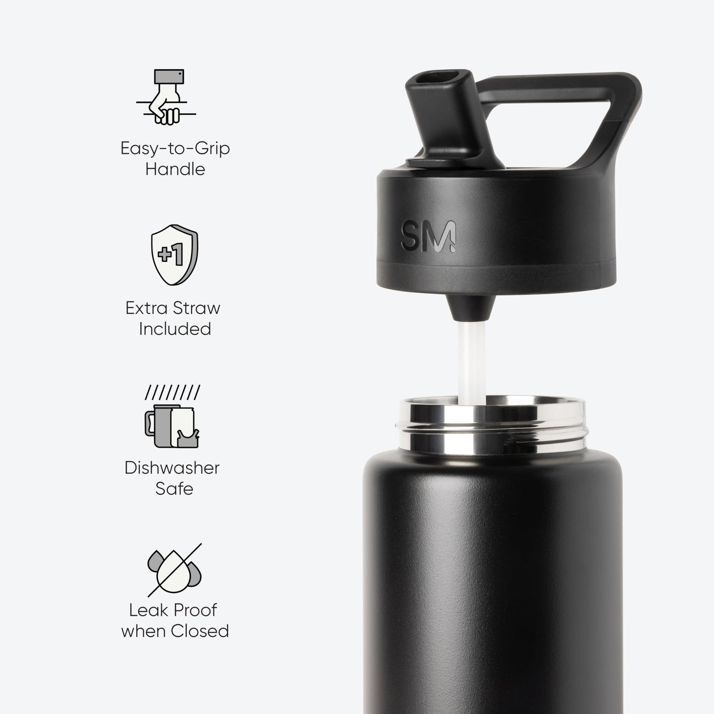 Simple Modern Water Bottle with Straw Lid | Vacuum Insulated Stainless Steel Metal Thermos | Reusable Leak Proof BPA-Free Flask for Sports Gym | Summit Collection | 30oz, Midnight Black
