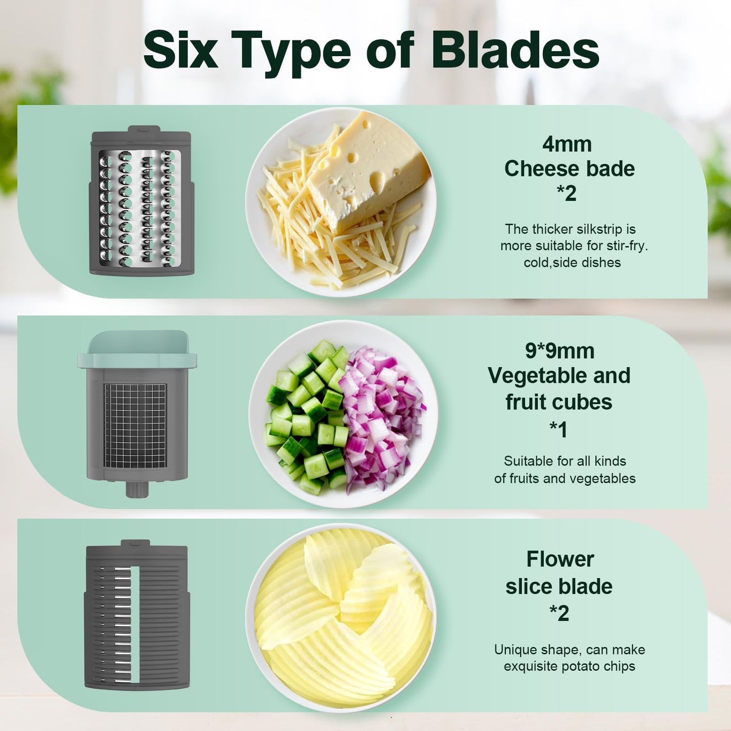 ZqoZqo Upgraded Electric Cheese Shredder, Automatic Cheese Grater Electric with 6 Interchangeable Blades, 6 in 1 Electric Cheese Grater for Cheese, Fruits, and Vegetables