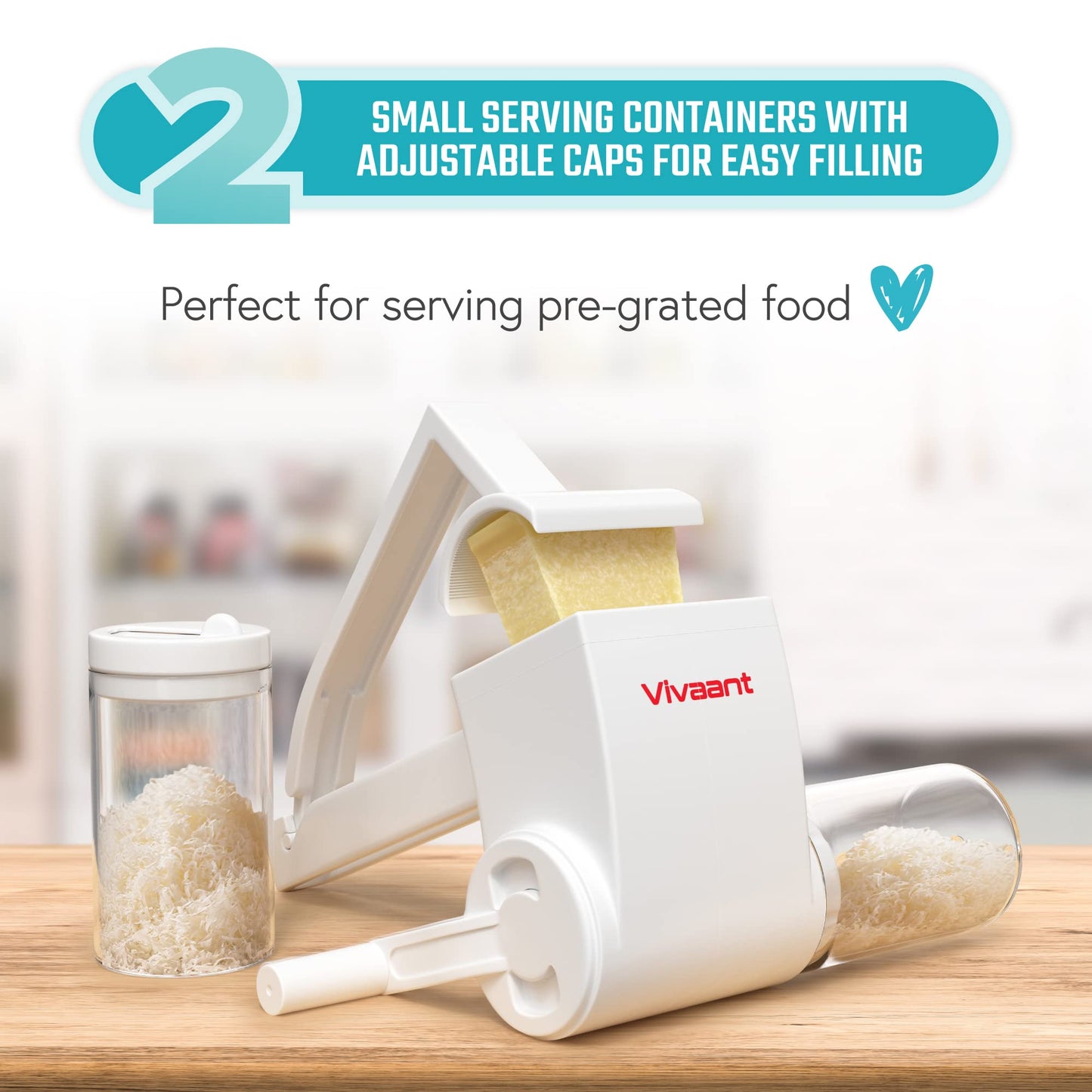 Vivaant Parmesan Cheese Grater Hand Crank, Restaurant-Grade Rotary Cheese Grater Handheld Italian Style with 2 Stainless Steel Drum Blades is Dishwasher Safe & Easy to Clean