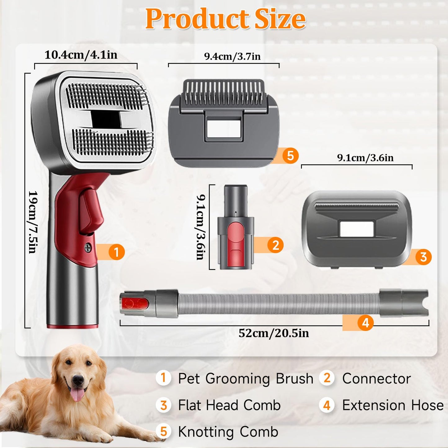 LAQVITA 3-in-1 Pet Dog Grooming Attachment Kit, Deshedding Brush Attachment for V15, V11, V10, V8, V7 – Effective Grooming & Cleaning – Hair Grooming Tools for Dog and Cat, 5 Pack